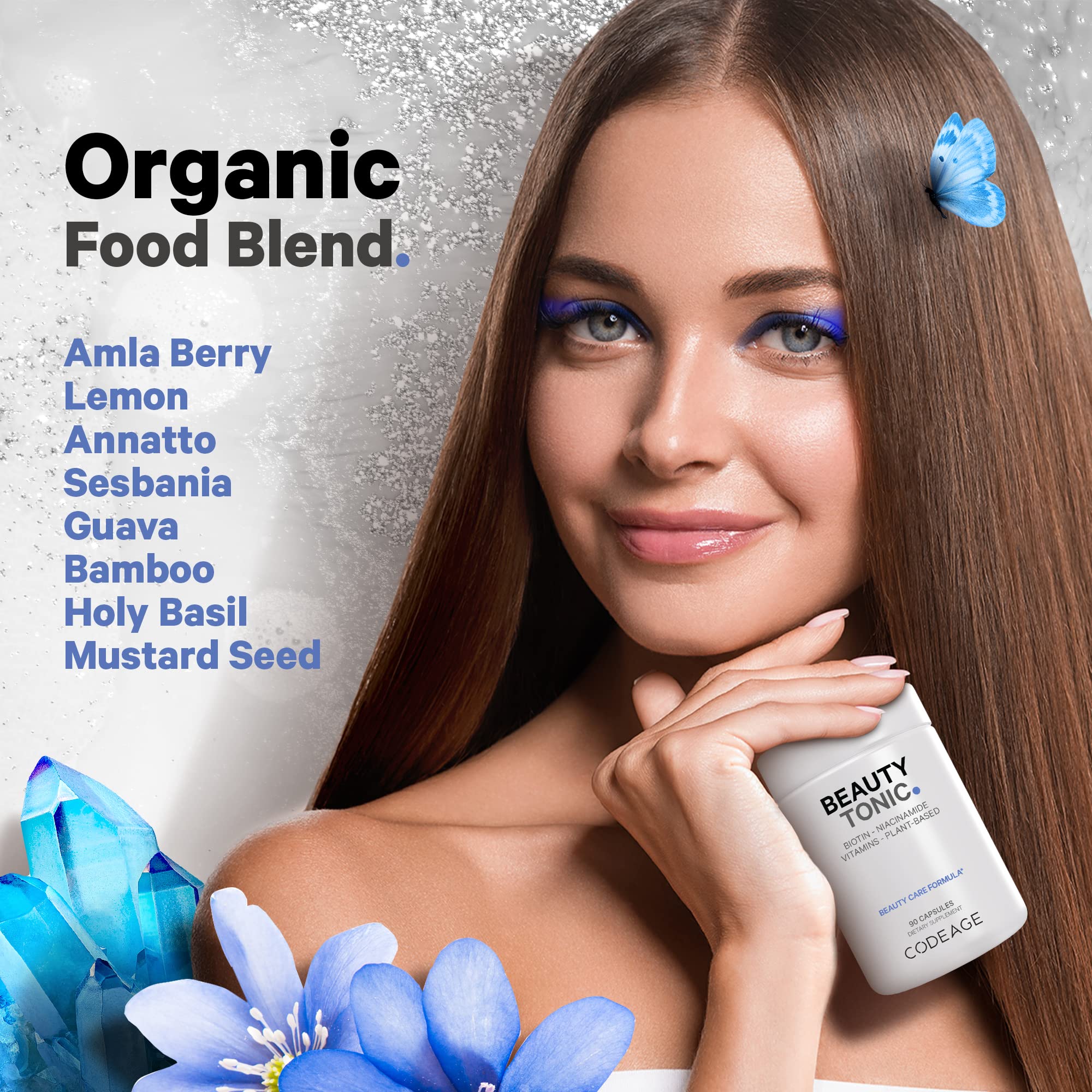 Codeage Biotin Supplement with Vitamin C, Vitamin E, Vitamin B6, Niacin, Folate, Organic Food Blend, Phytoceramides, Astaxanthin, Selenium - Beauty Tonic - Hair, Skin, and Nail Support - Vegan, 90 Ct Codeage uk supplements