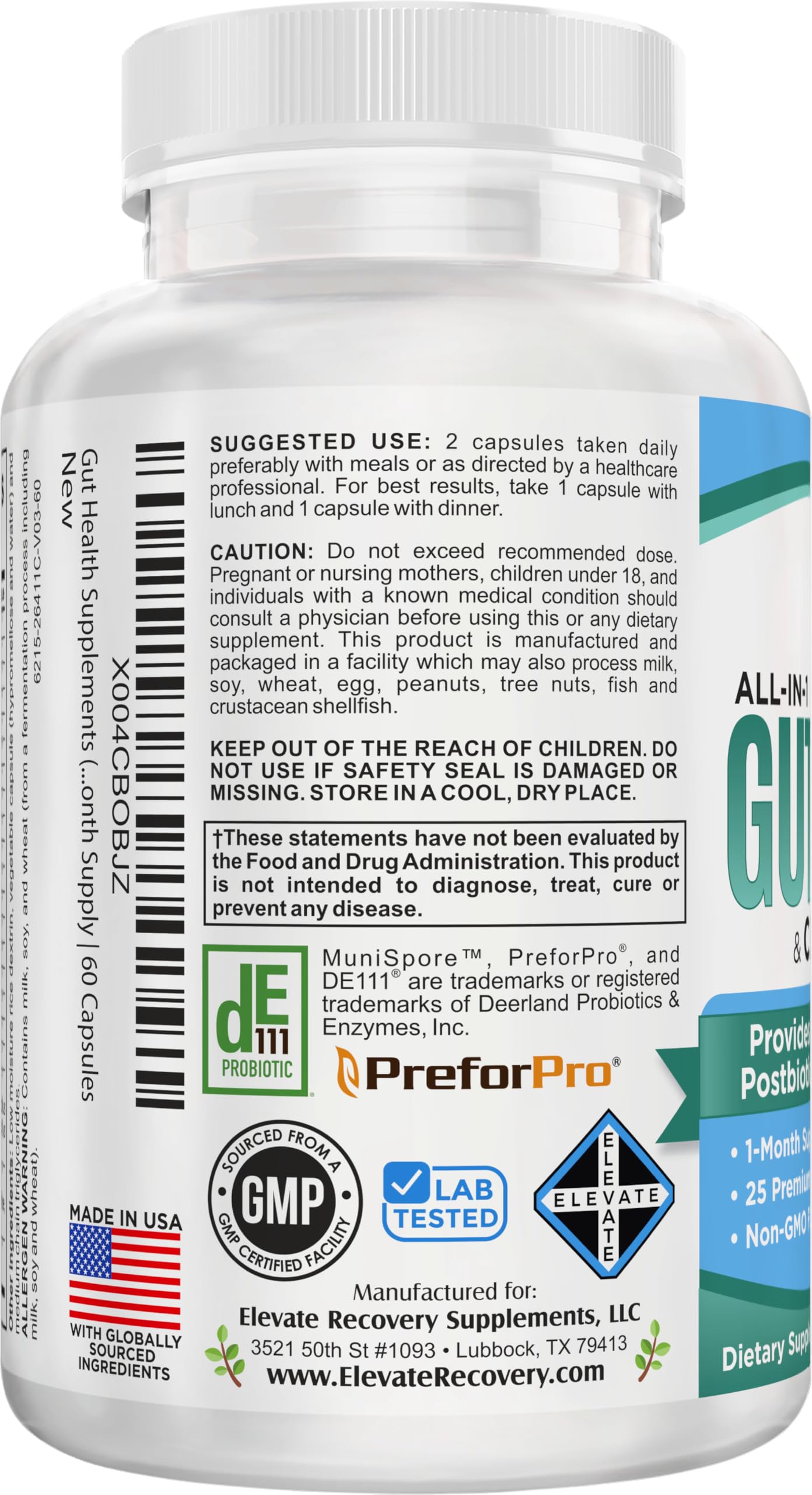 Gut Health Support Supplement (25-in-1) with Prebiotics, Probiotics, Postbiotics & Digestive Enzymes | Gut Supplements | 60 Capsules Elevate Recovery Supplements uk supplements