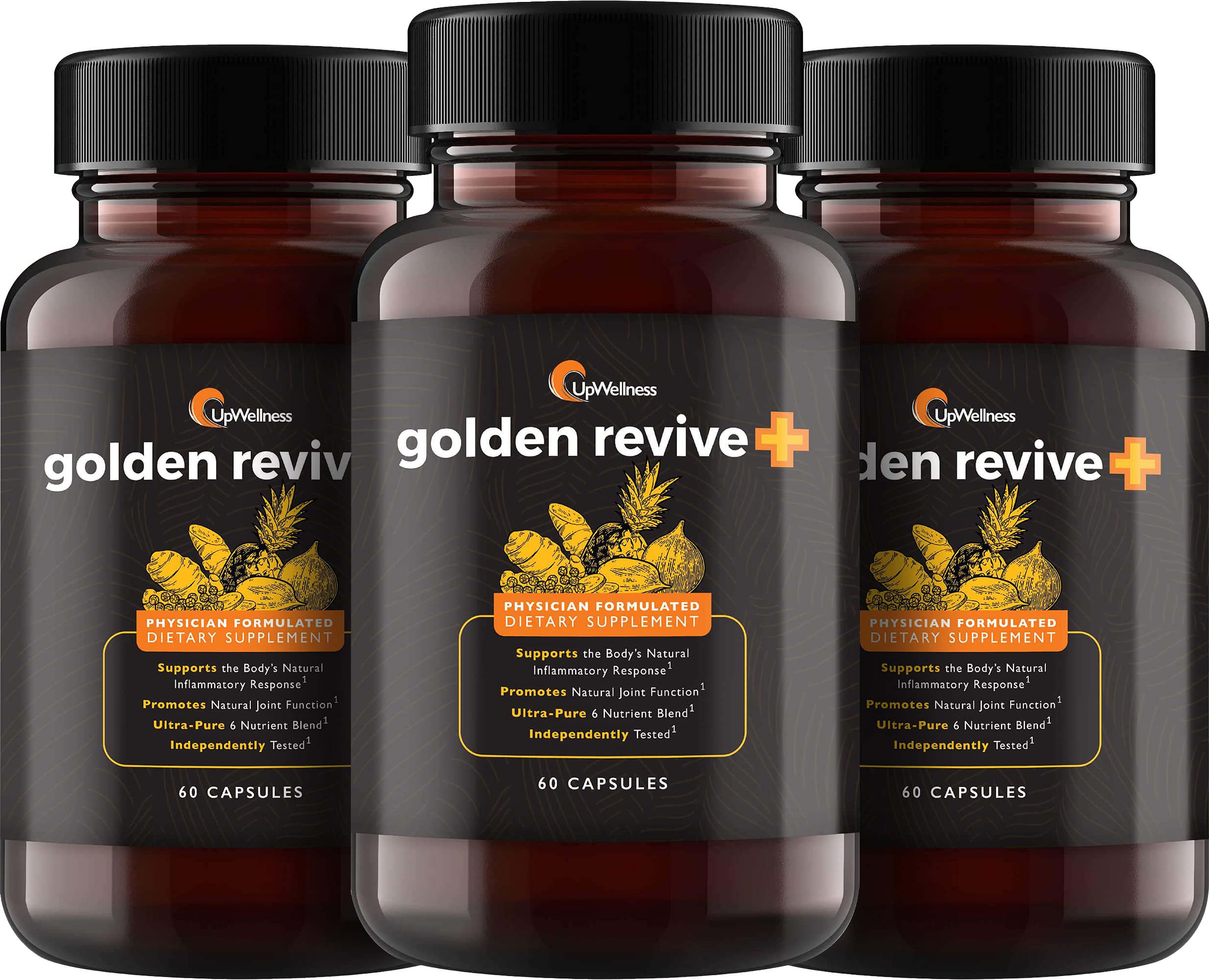 UpWellness Golden Revive + Joint Support Supplement Featuring Turmeric with Black Pepper, Quercetin, and Magnesium- Turmeric Boswellia Supplement - 6 Active Ingredients - 60 Capsules, 3 Pack UpWellness uk supplements