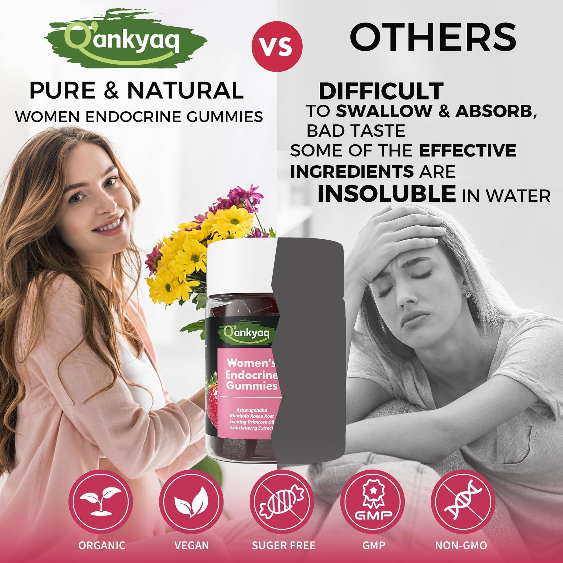 Q'ankyaq PMS Support Gummies for Women, Hormone Balance with Evening Primrose Oil, Chasteberry, Vitamins B6 & B12 - Comfort, Bloating, Mood & Energy Support - 60 Gummies Q'ankyaq uk supplements