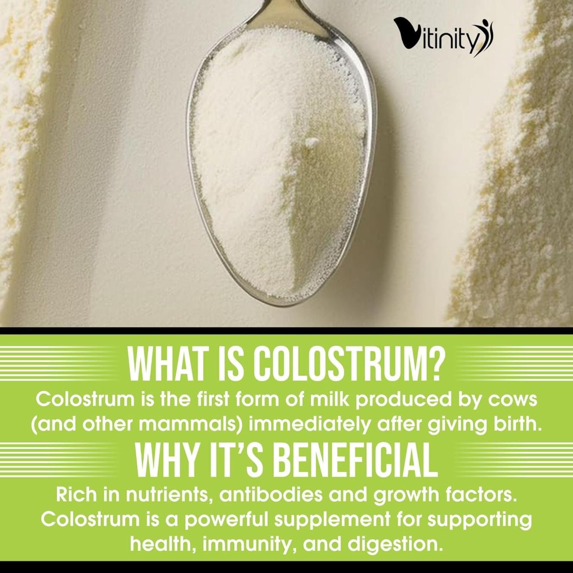 VITINITY Grass Fed Bovine Colostrum Powder for Humans 3000 mg - Natural IgG Colostrum Supplement Gut Health, Immune Support, Muscle Recovery, Wellness | Pure Colostrum Superfood,Unflavored 2 Pack VITINITY uk supplements