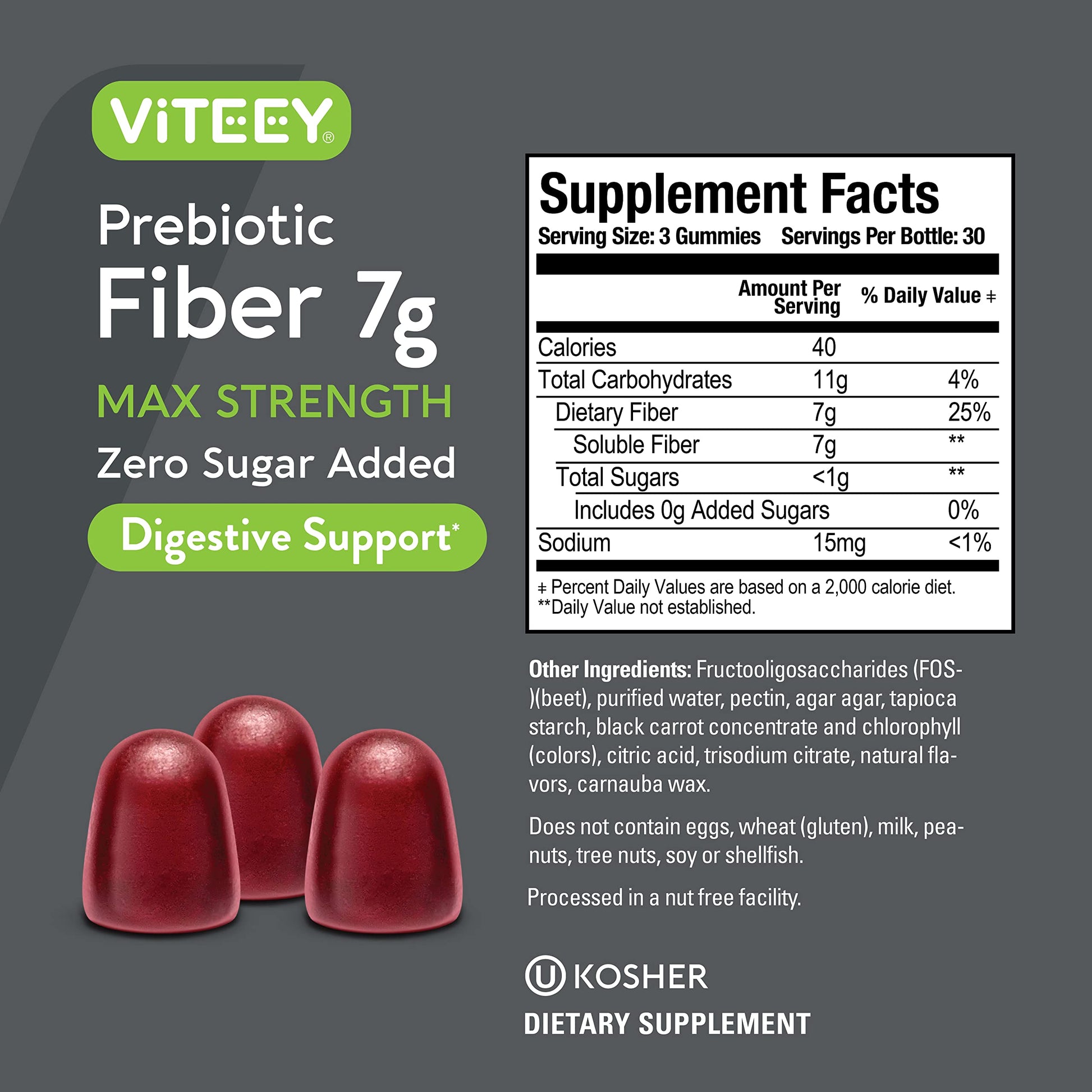 Prebiotic Fiber Gummies 7G Extra Strength [Zero Sugar Added] Digestive Heath Regularity Viteey uk supplements