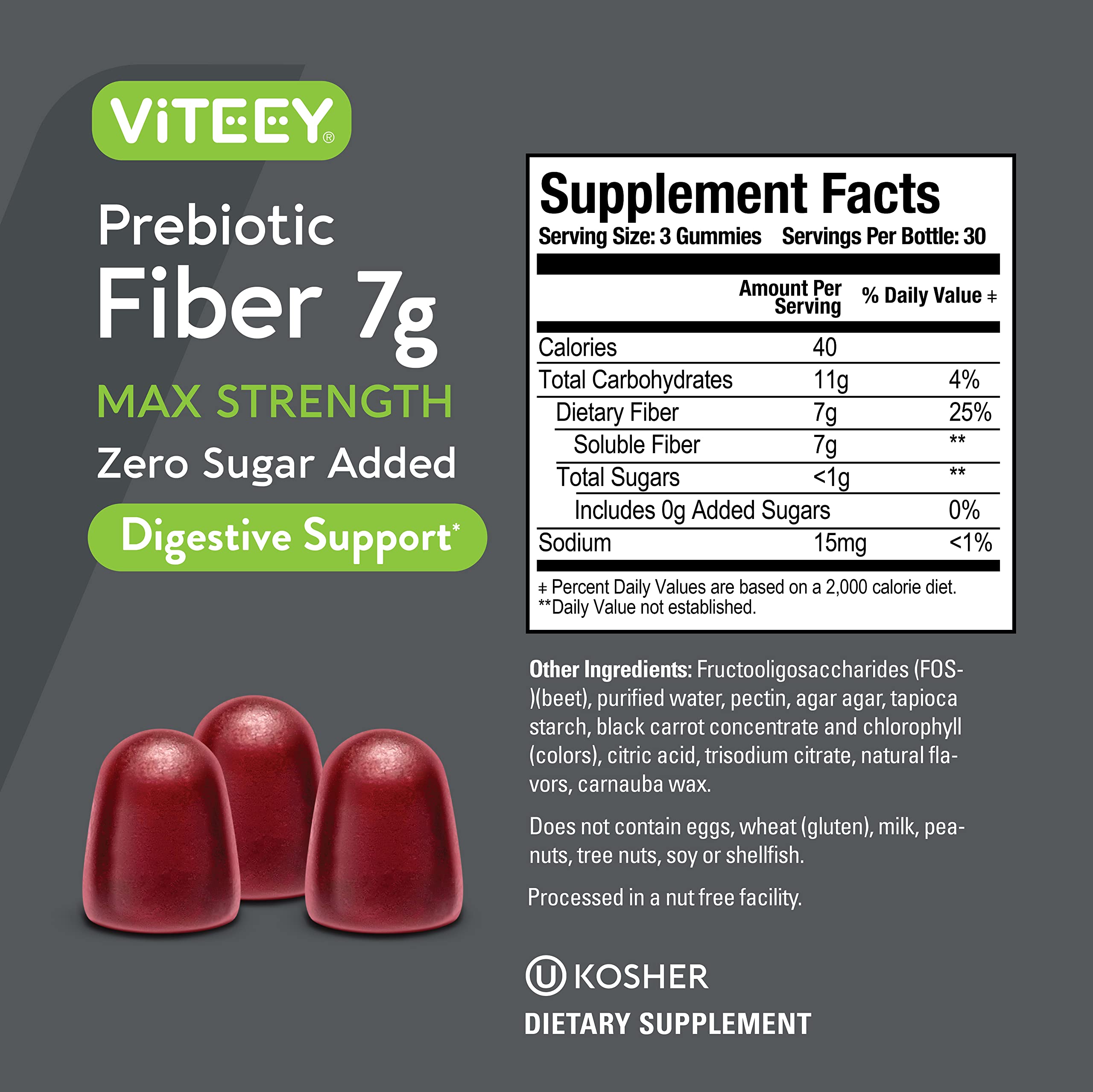 Prebiotic Fiber Gummies 7G Extra Strength [Zero Sugar Added] Digestive Heath Regularity Viteey uk supplements