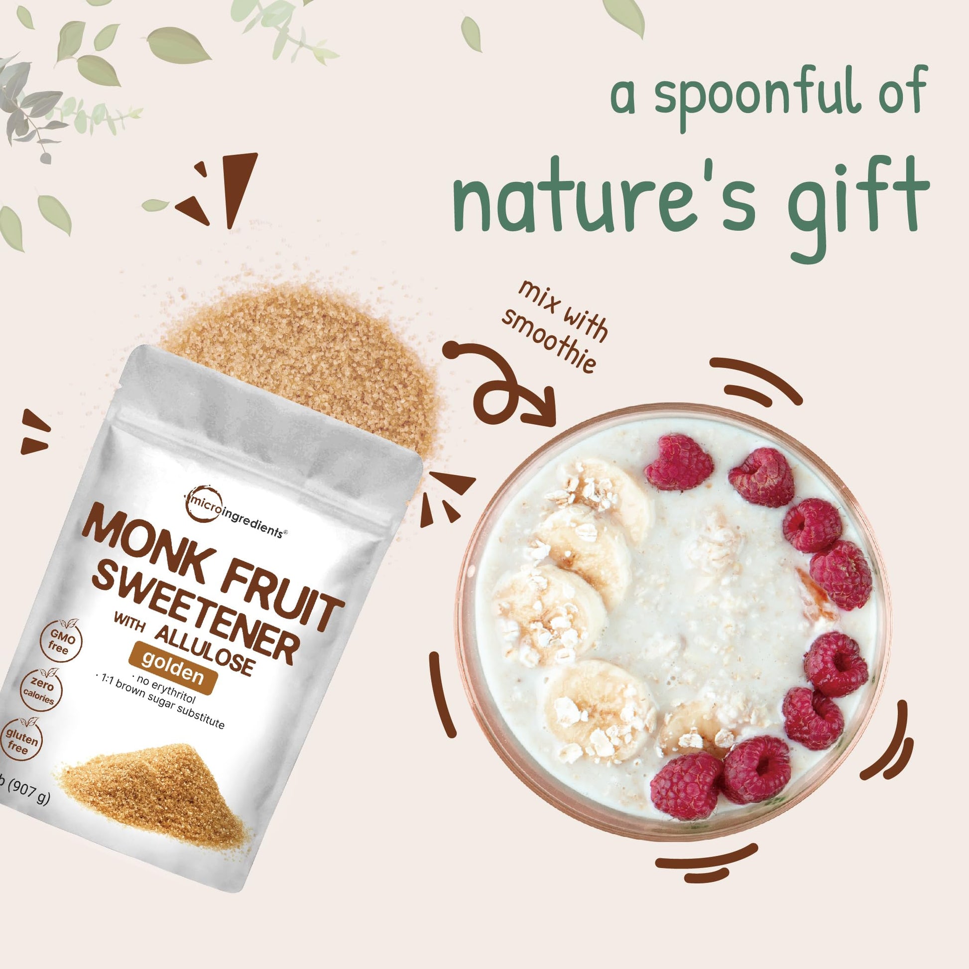 Golden Monk Fruit Sweetener with Allulose, 2 lbs | No Erythritol, No Aftertaste Micro Ingredients uk supplements