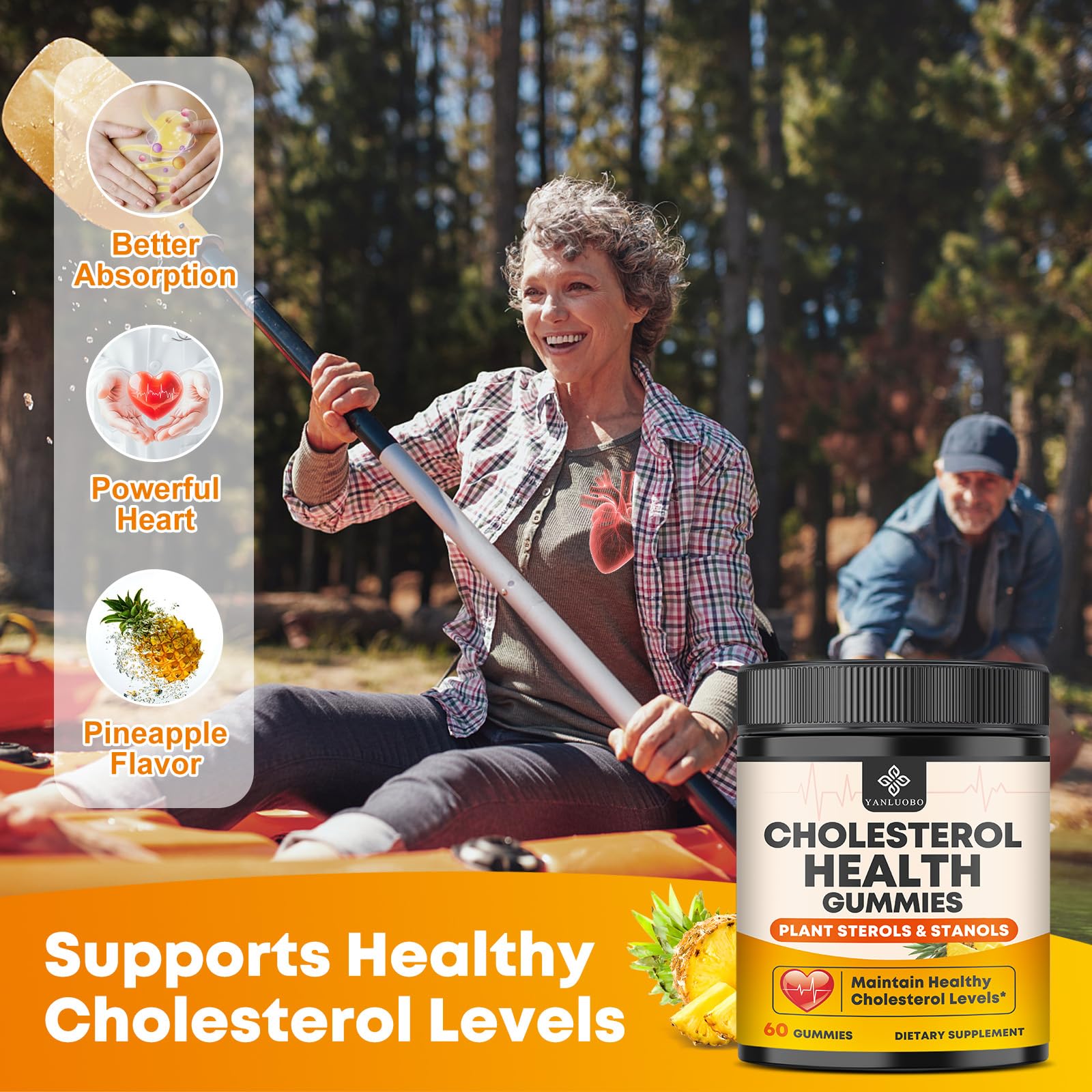 Cholesterol Supplements with 1200mg Plant Sterols & Stanols, Guggul, Bergamot, Red Yeast Rice, Cholesterol Complex Gummies Support Healthy Cholesterol Levels, Pineapple Flavor, 60 Counts YANLUOBO uk supplements