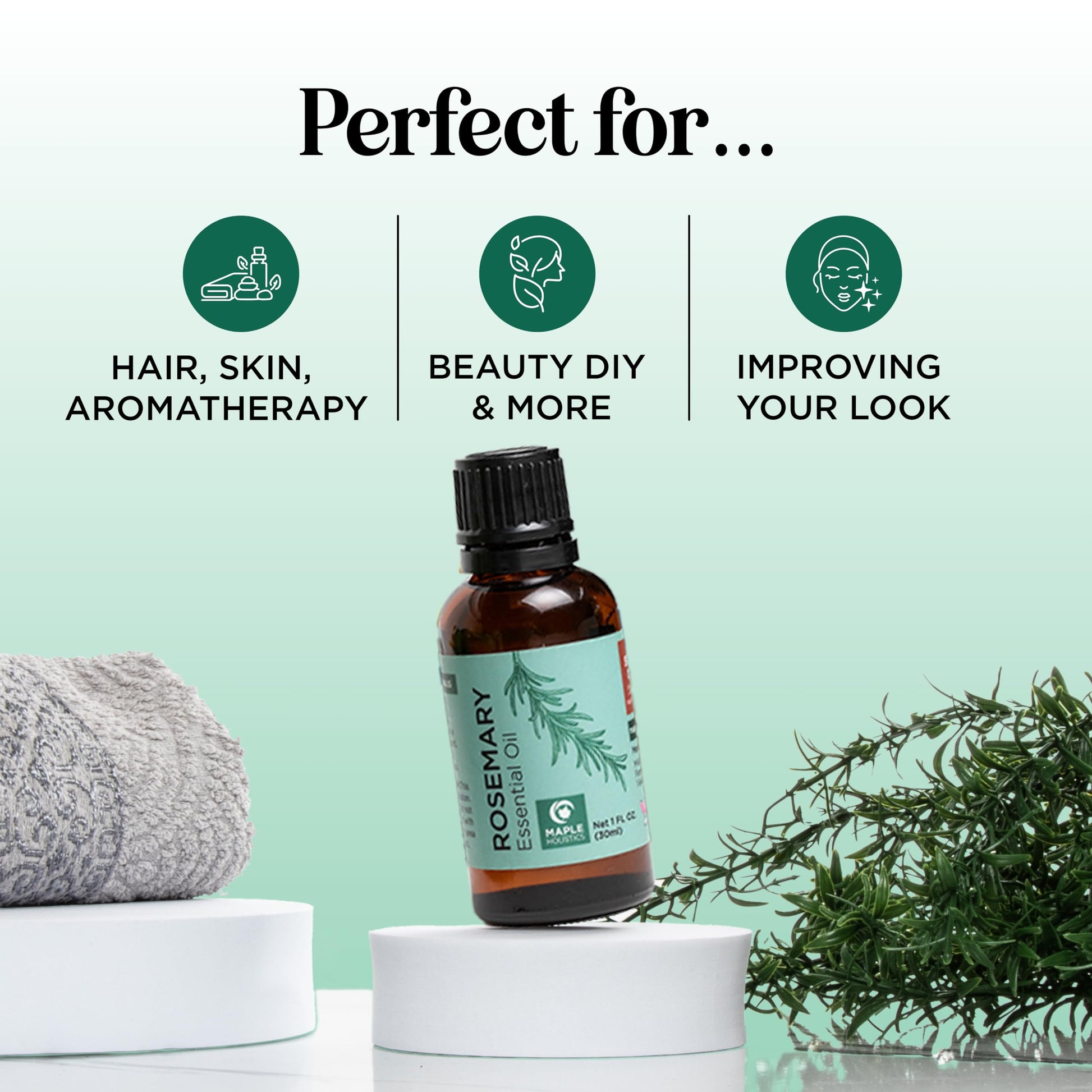 Pure Rosemary Essential Oil for Aromatherapy - Pure Rosemary Oil for Hair Skin and Nails Maple Holistics uk supplements