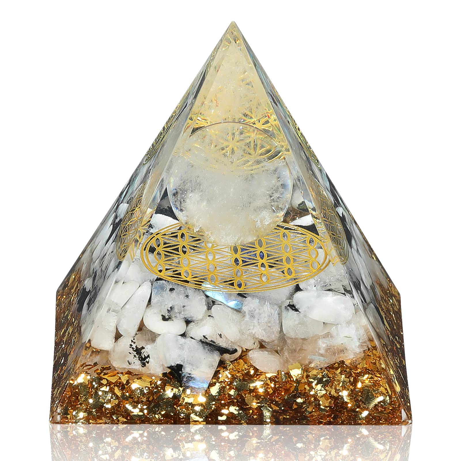 Hopeseed Orgone Pyramid for Positive Energy, Orgonite Rainbow Moonstone&White Crystal Hopeseed uk supplements