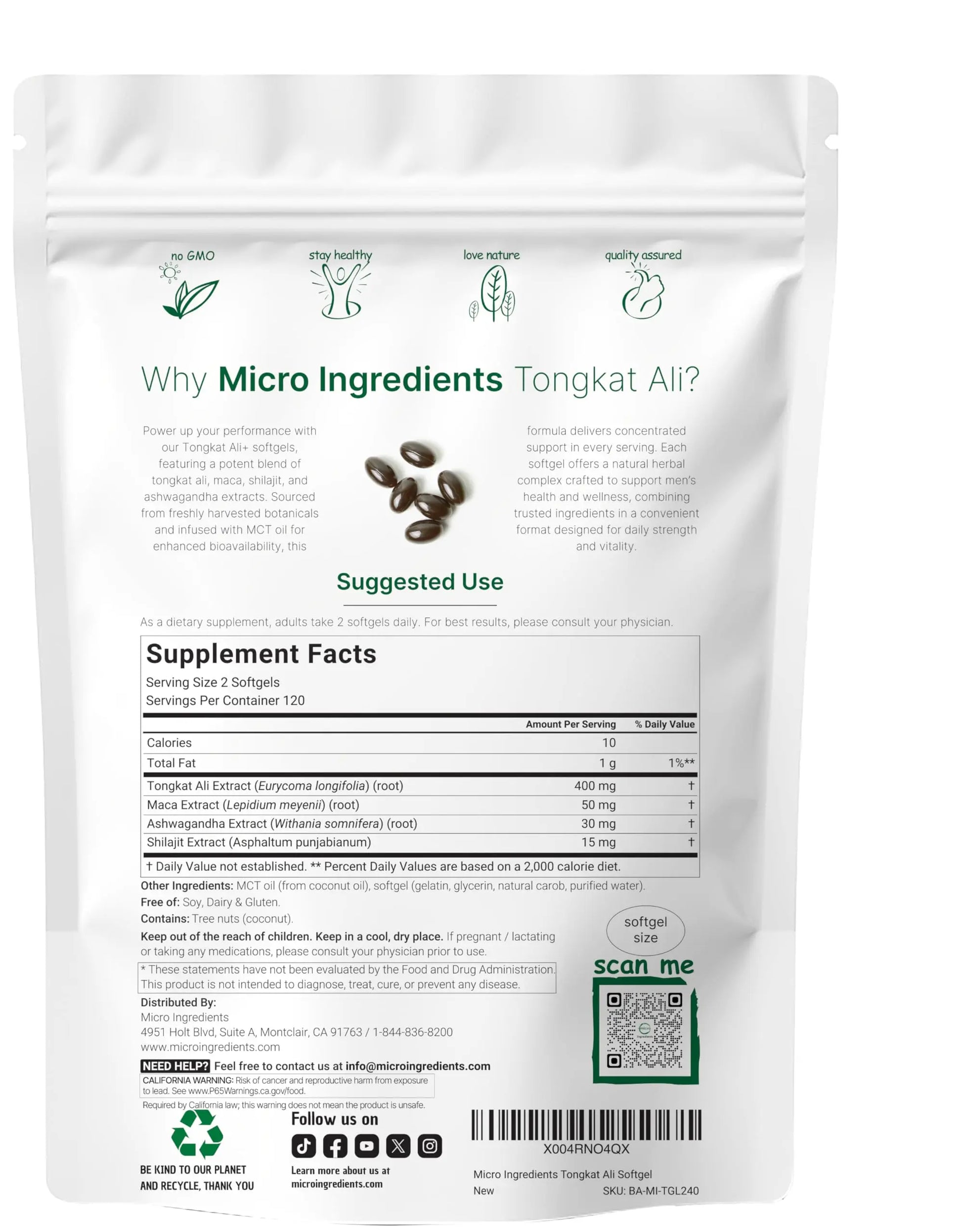 Tongkat Ali+ for Men with Maca, Shilajit, & Ashwagandha | 240 Softgels with MCT Oil for Better Absorption | Max Strength Eurycoma Longifolia Extract (Longjack) | Non-GMO, Gluten Free Micro Ingredients uk supplements