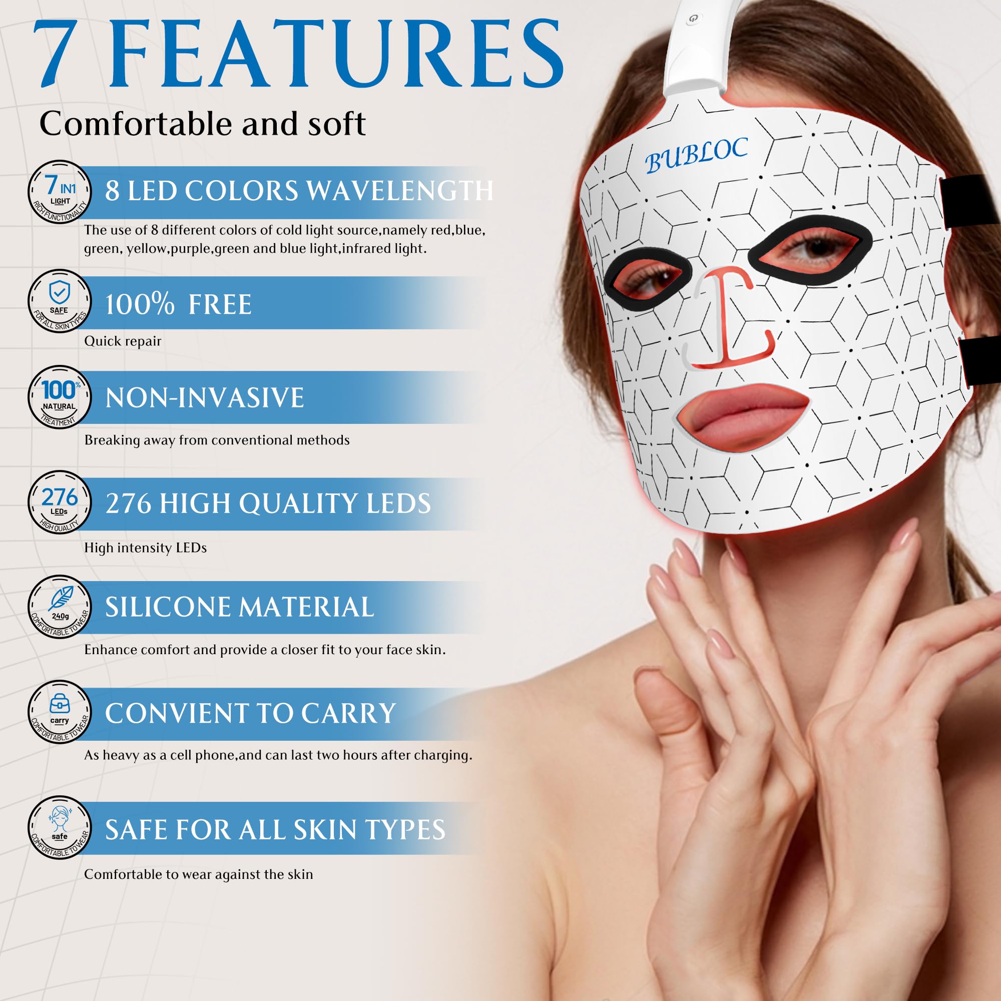 BUBLOC Red Light Therapy Mask, Led Contour Face Mask Light Therapy, 7 Color Red Light Face Mask BUBLOC uk supplements