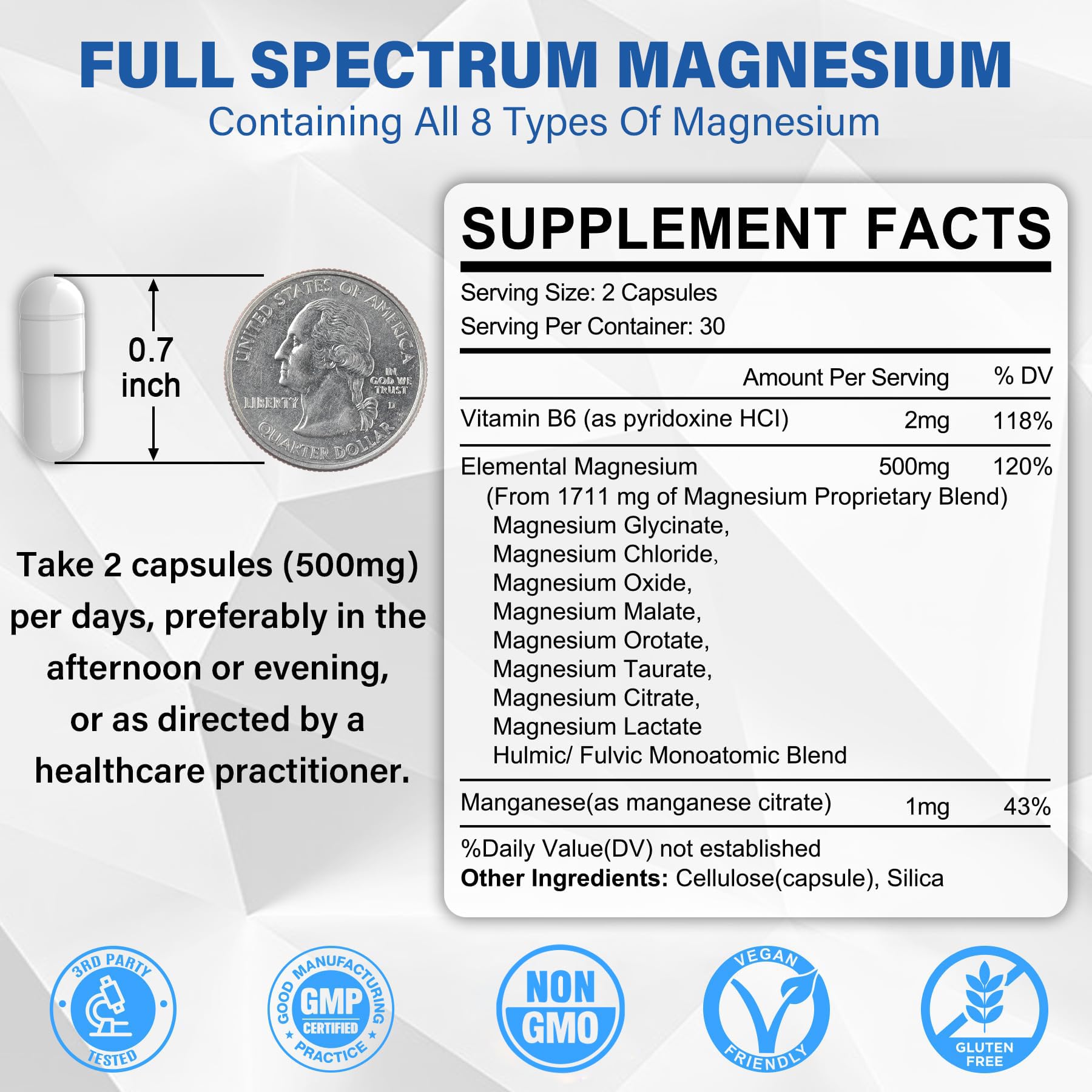 Magnesium Complex Supplement 8 Forms, 500mg Magnesium Glycinate, Malate, Citrate, High Absorption Mg for Calm, Sleep, Mood & Healthy Muscle, Pack of 2, Total 120 Vegan Capsules EnvyCure uk supplements