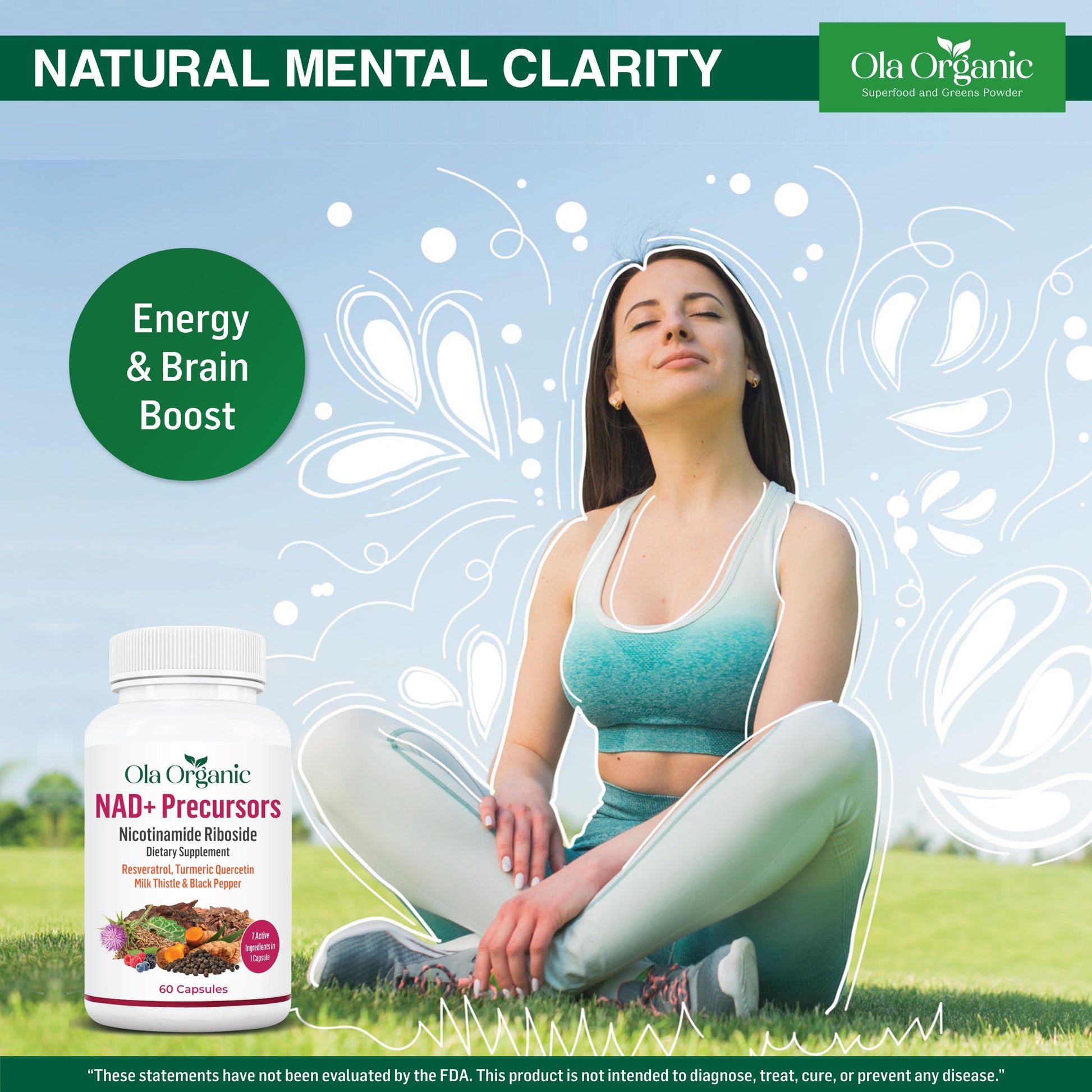 NAD+ Supplement & NAD Booster for Cellular Energy and Healthy Aging – Plant-Based Nicotinamide Riboside (NR) NAD Precursor with Resveratrol, Turmeric, Quercetin, Rhodiola & Milk Thistle – 60 Capsules Ola Organic uk supplements