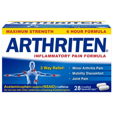 Arthriten Inflammatory Pain Formula Caplets with 3 Active Ingredients: Aspirin, Acetaminophen & Caffeine, White, 28 Count (Pack of 1) Arthriten uk supplements