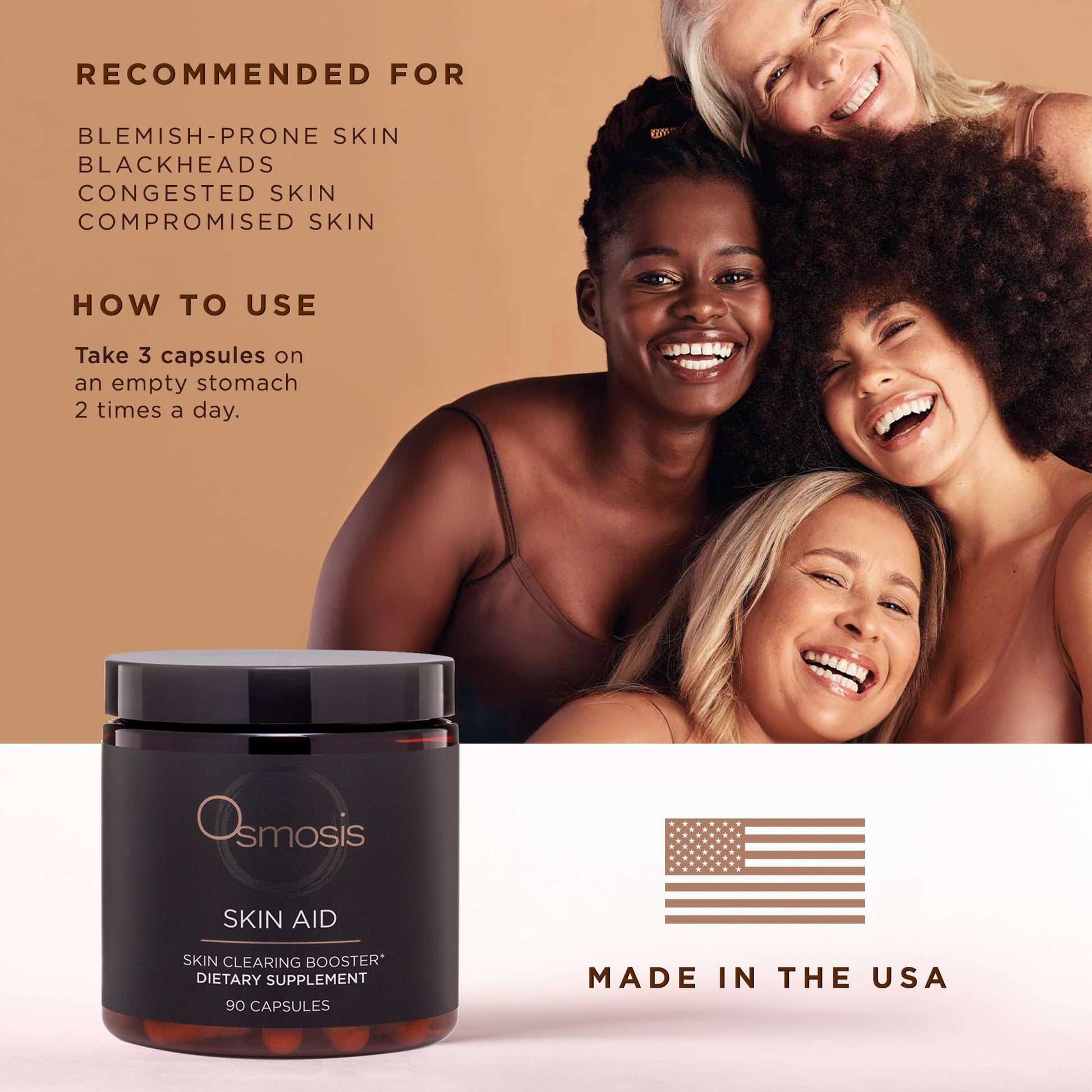 OSMOSIS Skin Aid Daily Supplement, Microbiome and Immunity Support, Vitamin A, for Acne and Blemish Prone Skin, 90 Count OSMOSIS uk supplements