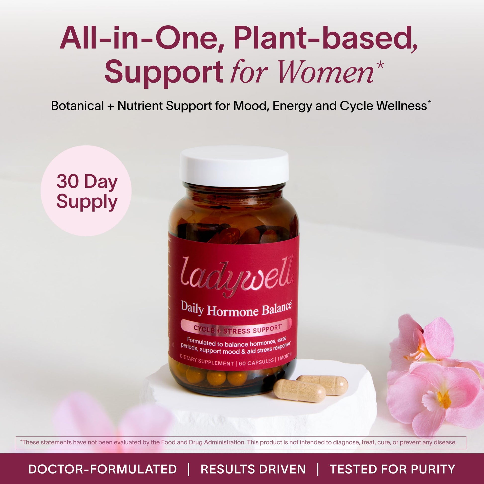 Ladywell Daily Hormone Balance Capsules | Natural Cycle Support for Women | Supports Mood, Bloating, Cramps, Skin Health & Cravings | with Chasteberry, B Vitamins, Ashwagandha, Saffron & More | 60 Ct Ladywell uk supplements