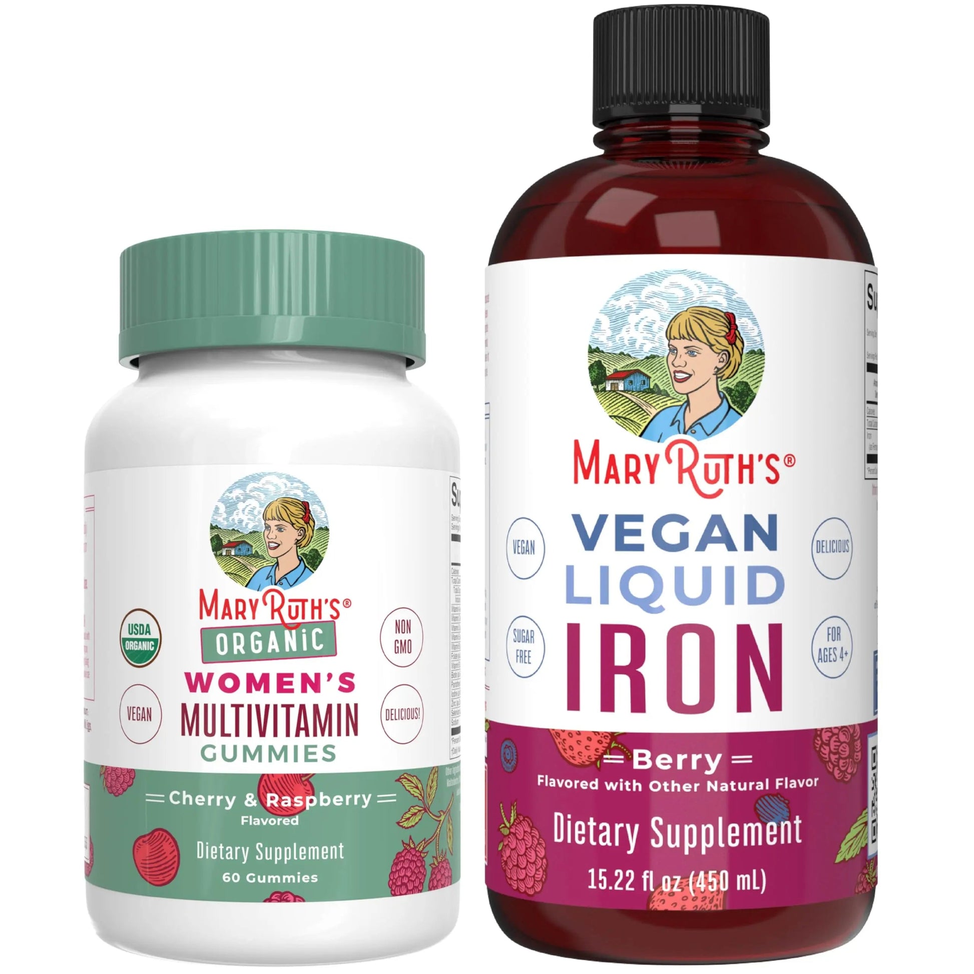 MaryRuth's Multivitamin Gummies for Women (Cherry & Raspberry) & Iron Liquid Supplement (Berry) | Clean Label Project Verified MARYRUTH'S uk supplements