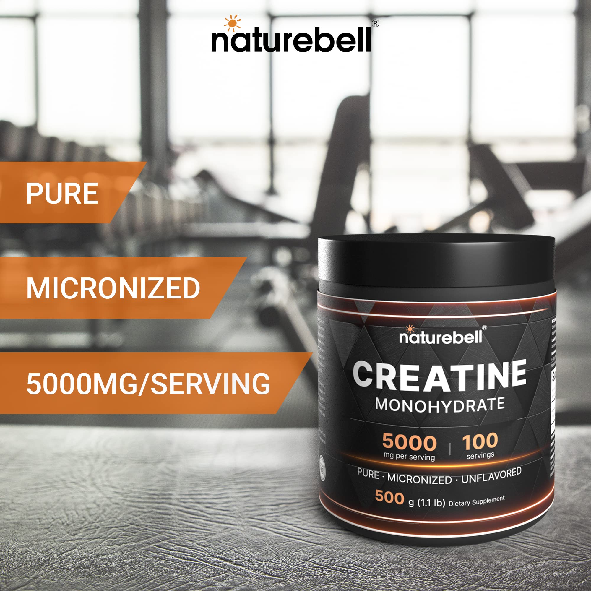 NatureBell 2 Pack Creatine Monohydrate Powder 500 Grams, 5000mg Per Serving NatureBell uk supplements