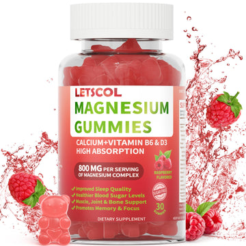LETSCOL Magnesium Glycinate Gummies 800mg Per Serving, Sugar Free Magnesium Supplement with Magnesium Malate, Calcium, Vitamin D3, B6, CoQ10 for Calm Support & Zzz for Adults Kids LETSCOL uk supplements