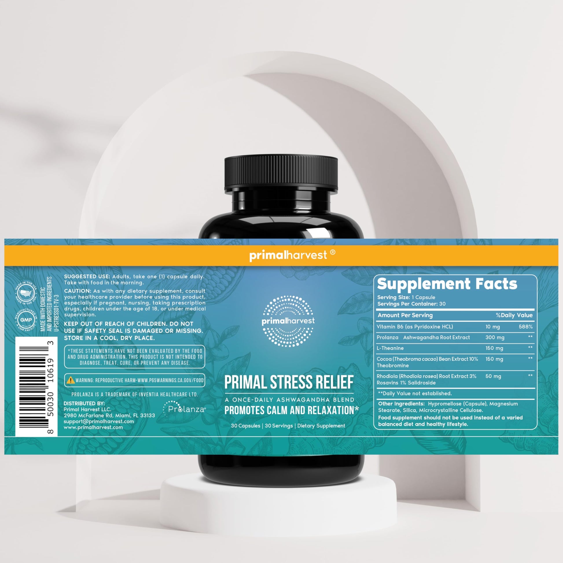 Primal Harvest Stress Relief Supplement for Women and Men Pure Ashwagandha Root Extract, L-Theanine Supplements, 30 Capsules Primal Harvest uk supplements