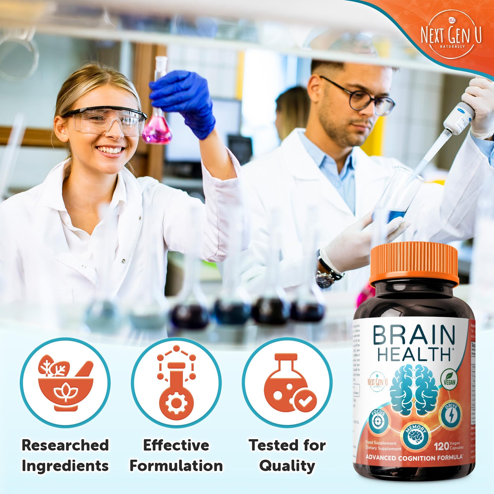 Brain Supplement - 120 Vegan Capsules - Dietary Nootropic May Help Memory, Cognitive Function & Focus - Formulation with Amino Acids, Polyphenols & B Vitamins - for Women, Men & Seniors - by NextGenU NGU Next Gen U uk supplements