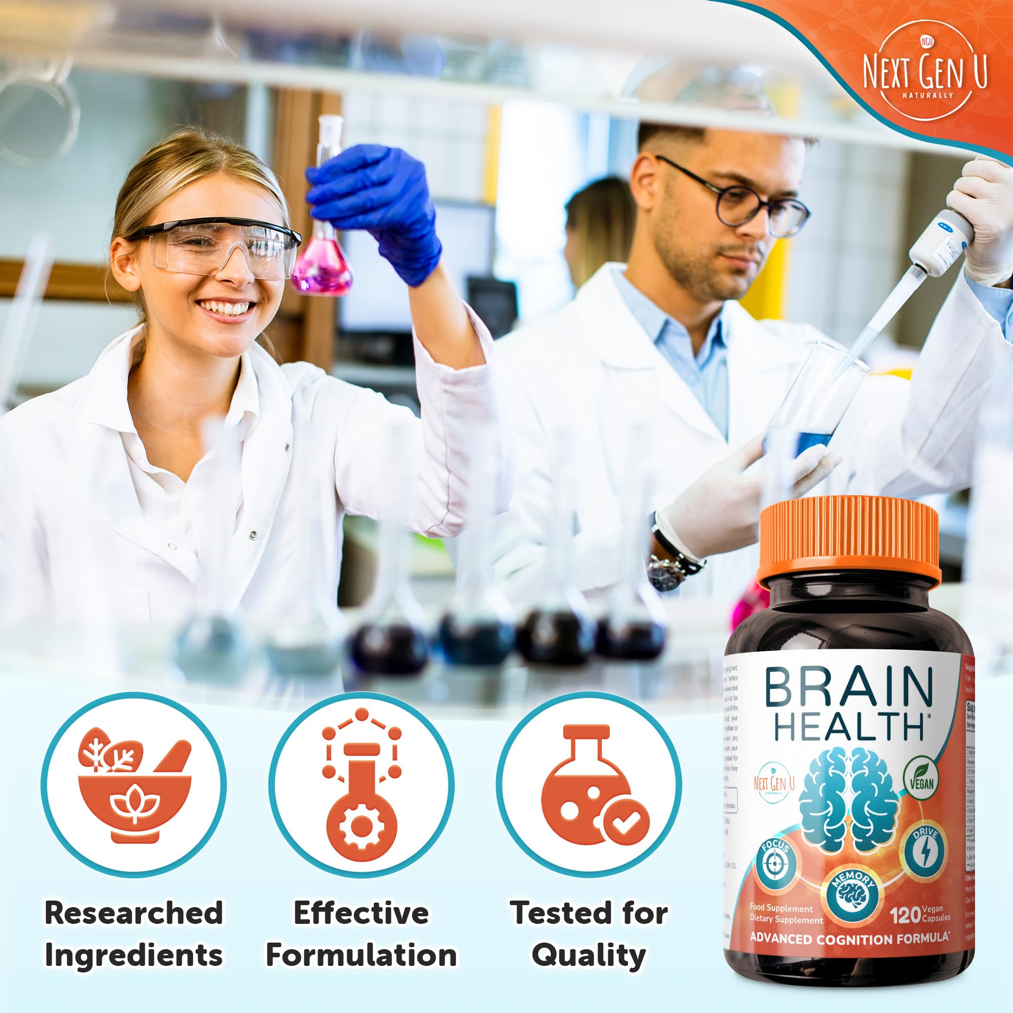 Brain Supplement - 120 Vegan Capsules - Dietary Nootropic May Help Memory, Cognitive Function & Focus - Formulation with Amino Acids, Polyphenols & B Vitamins - for Women, Men & Seniors - by NextGenU NGU Next Gen U uk supplements