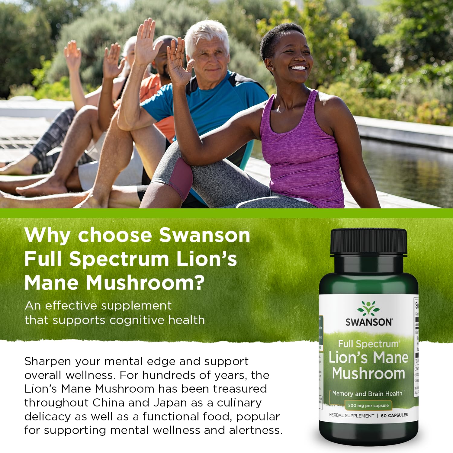 Swanson Lion's Mane Mushroom Capsules - 500 mg Each, 60 Capsules Swanson uk supplements