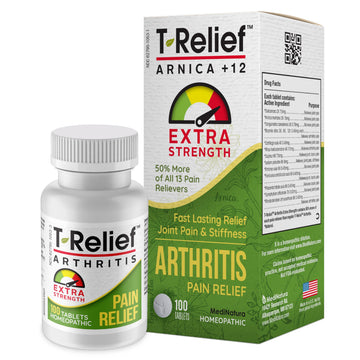 T-Relief Extra Strength Arthritis Pain Reliever Arnica +12 Natural Medicines for Joint Soreness Stiffness Aches, Quick Dissolving Pain Relief for Women & Men - 100 Tablets MediNatura uk supplements