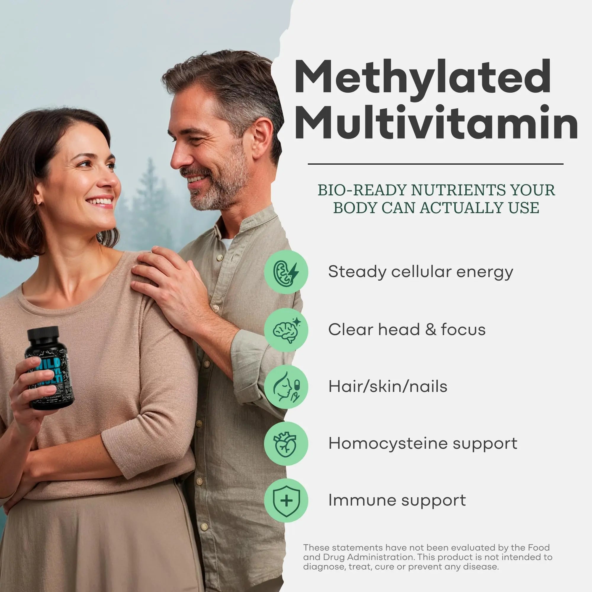 Wild Methylated Multivitamin for Women & Men | Daily Multi Vitamin | MTHFR Supplement Without Iron | Methylated B12, Folate, Vitamin C, A, K2, D, E Wild Foods uk supplements