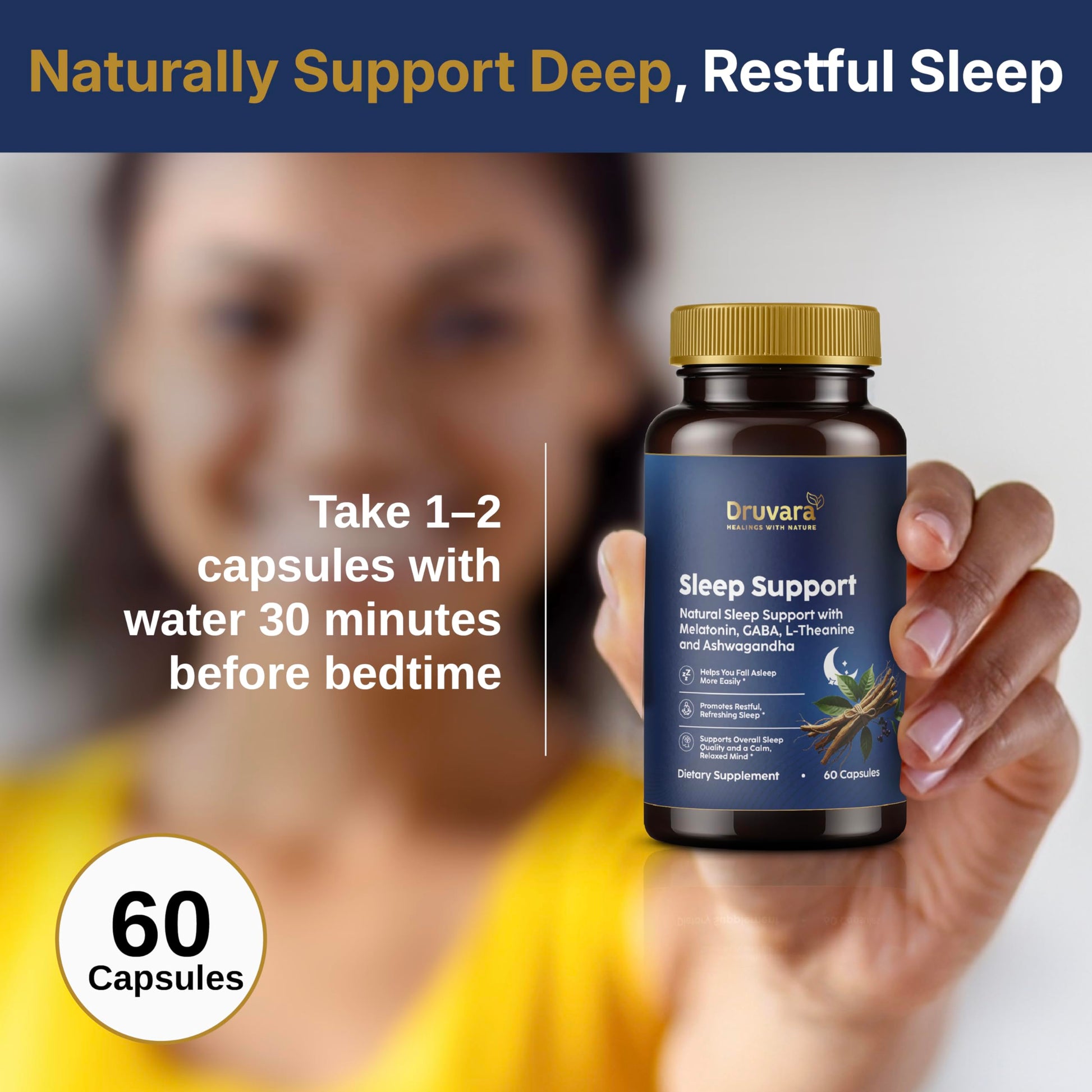 Druvara Natural Sleep Aid for Adults with Melatonin, GABA, L-Theanine & Ashwagandha, Natural Sleep Supplement for Deep, Restful Sleep - 60 Capsules Druvara uk supplements