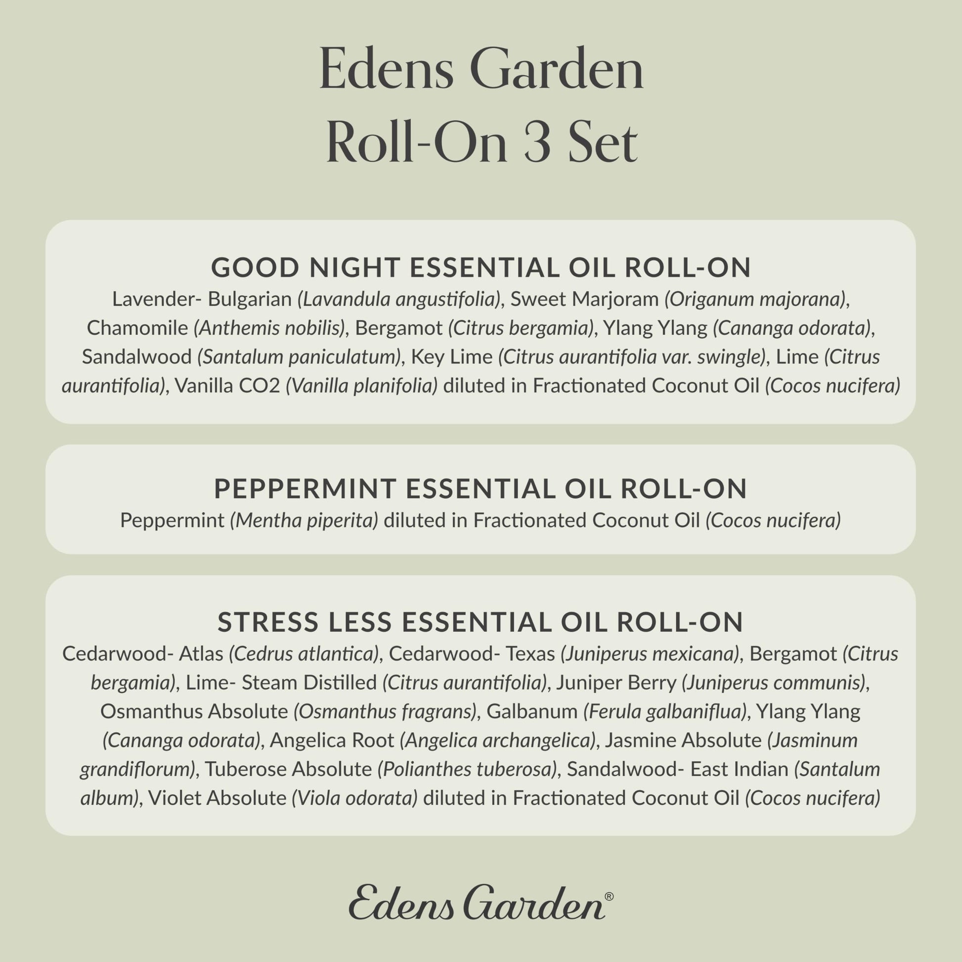 Edens Garden Essential Oil Roll-On Set (Good Night, Peppermint, Stress Less)- Aromatherapy Roller Edens Garden uk supplements