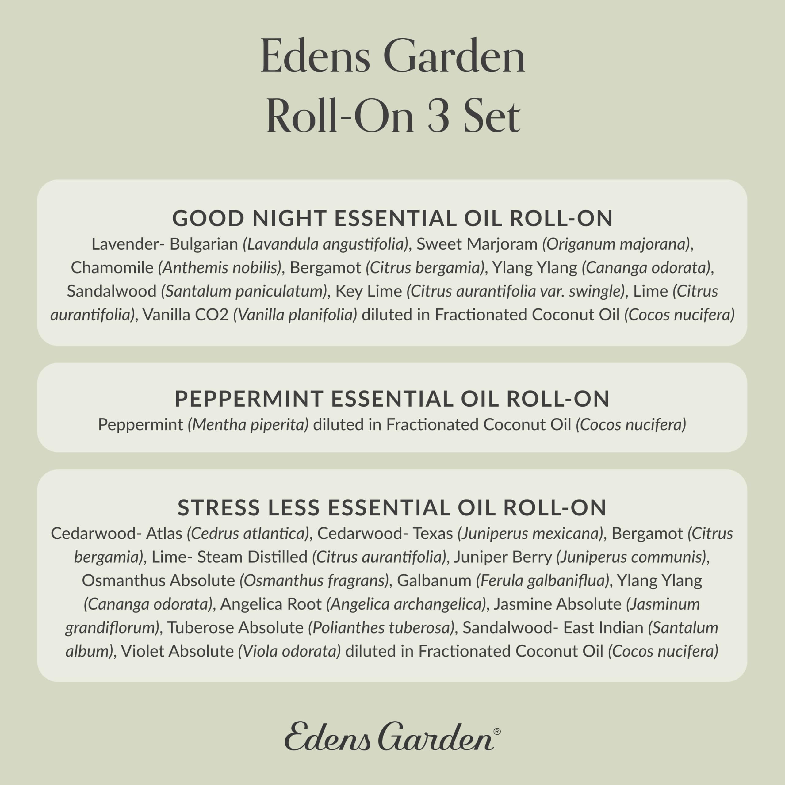 Edens Garden Essential Oil Roll-On Set (Good Night, Peppermint, Stress Less)- Aromatherapy Roller Edens Garden uk supplements