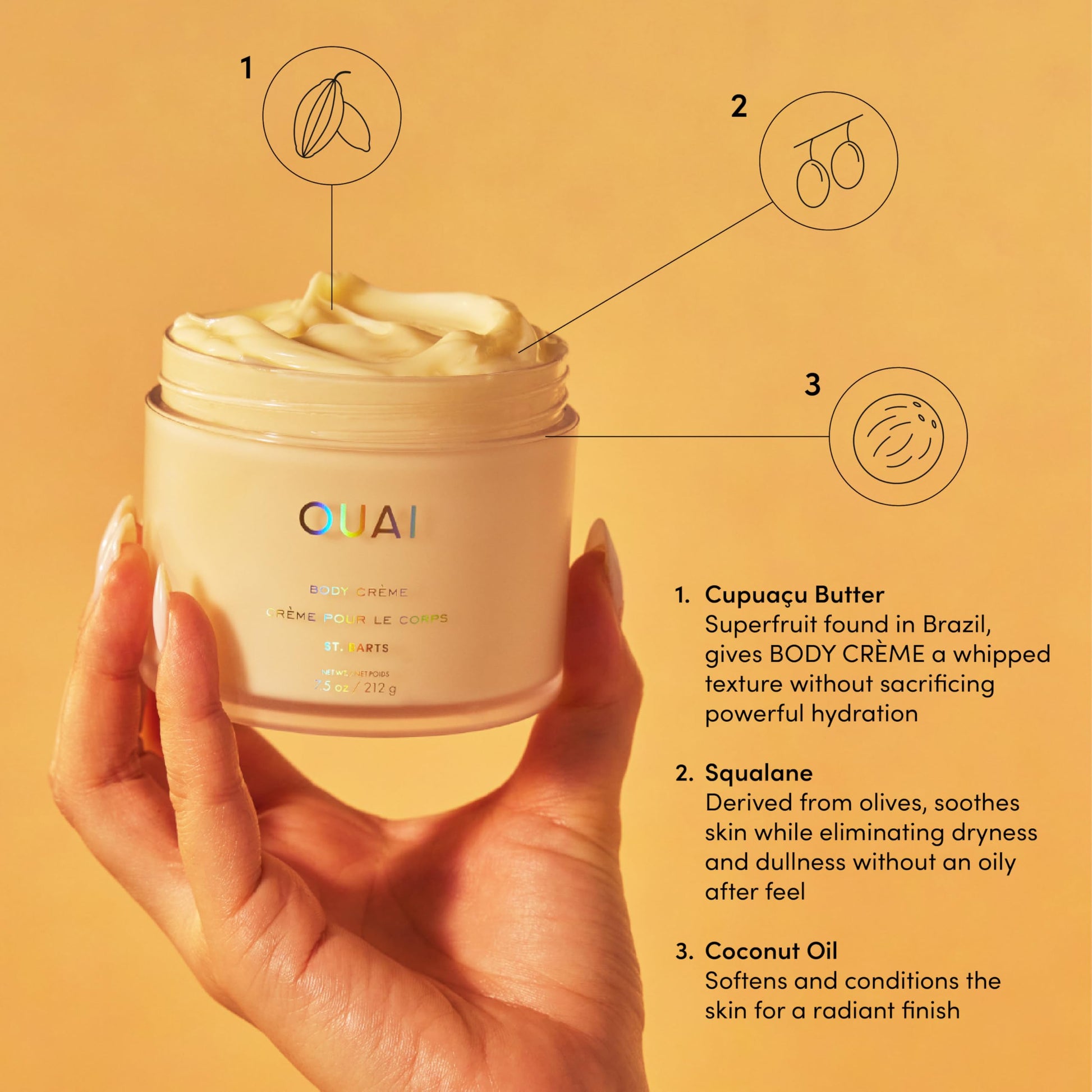 OUAI Body Cream, St. Barts - Hydrating Whipped Body Cream with Cupuaçu Butter, Coconut Oil and Squalane - Softens Skin and Delivers Healthy-Looking Glow - Sulfate-Free Skin Care (7.5 Oz) OUAI uk supplements