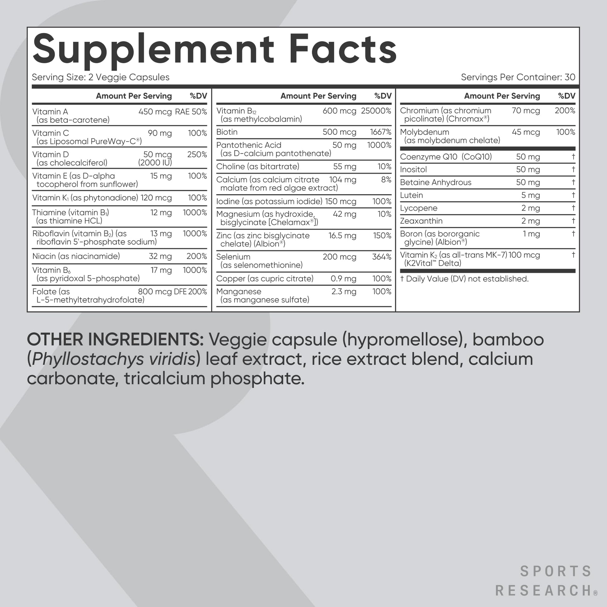 Sports Research® Multivitamin – Advanced Formula - 23 Essential Vitamins & Minerals with CoQ10 & Iodine - Daily Nutrient Support*- Non-GMO Tested & Gluten-Free -60 Veggie Capsules Sports Research uk supplements