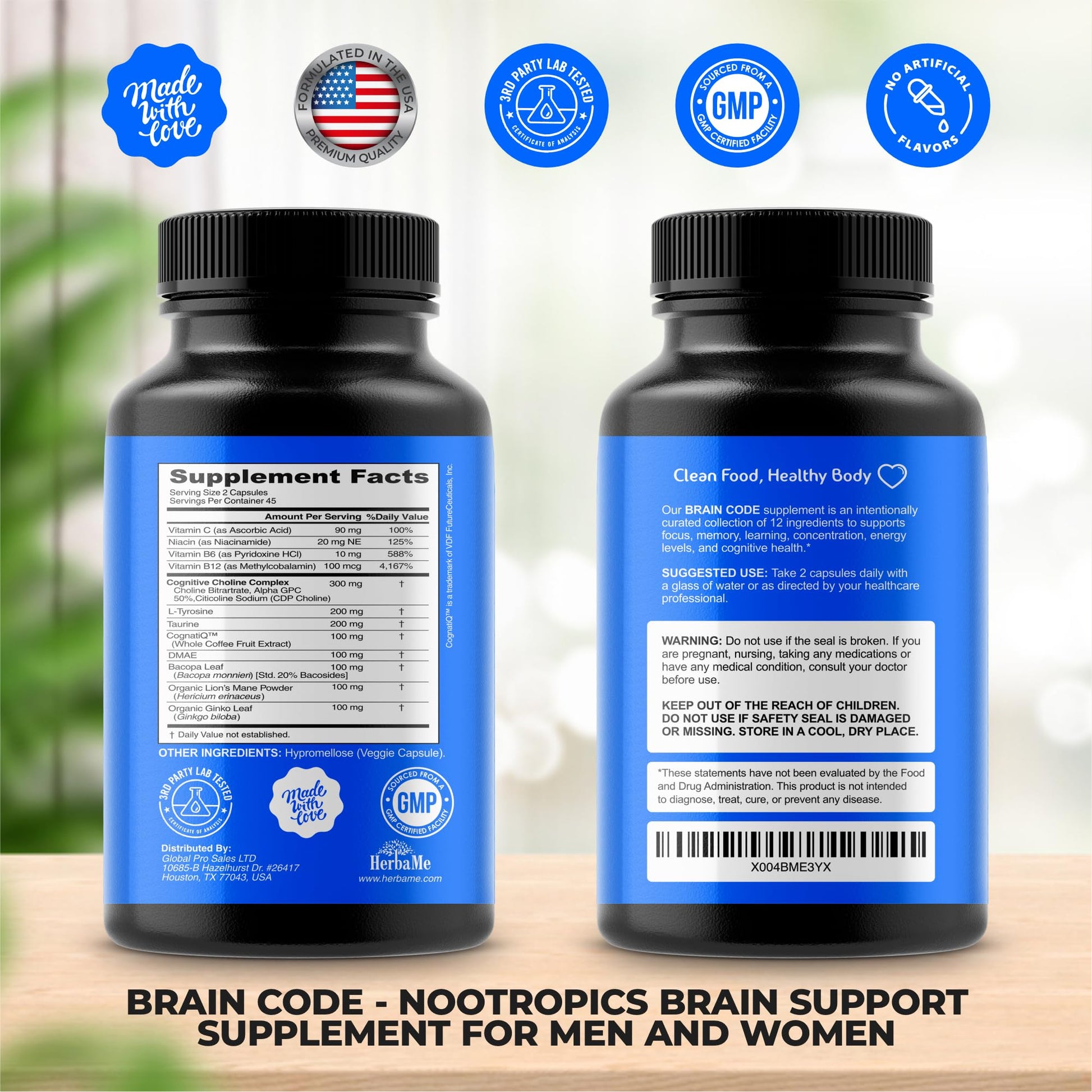 HerbaMe Brain Code Nootropic Brain Supplement for Memory and Focus | Supports Cognitive Health & Mental Clarity, Enhance Concentration | 90 Capsules HerbaMe uk supplements