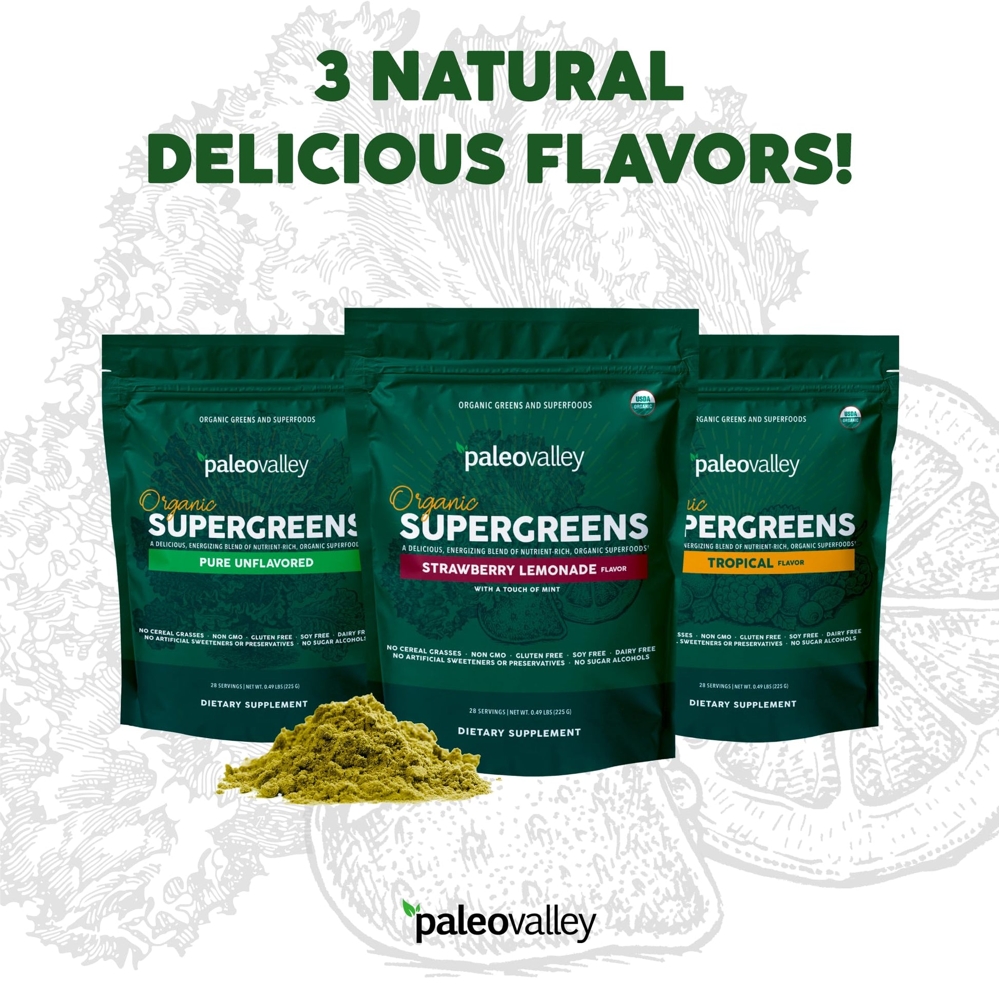 Paleovalley Organic Supergreens - Organic Greens Powder Superfood for Immune Support - Paleo Green Powder Blend - 28 Servings - 23 Superfoods - Gluten Free, No Cereal Grasses, Soy or Grain Paleovalley uk supplements
