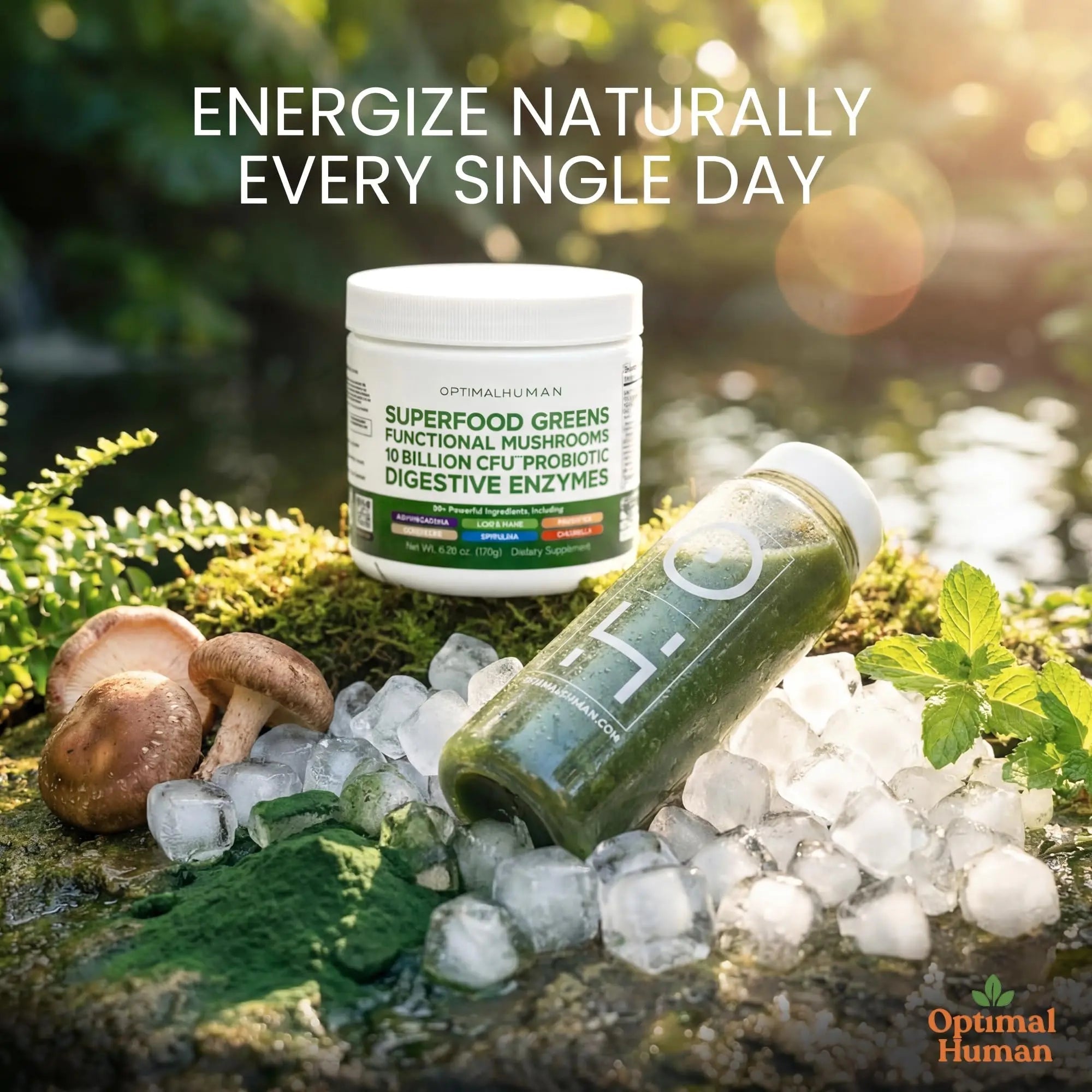 Optimal Human Superfood Greens Powder – 90+ Ingredient Blend with Lion’s Mane Supplement, Ashwagandha & Turmeric O H uk supplements