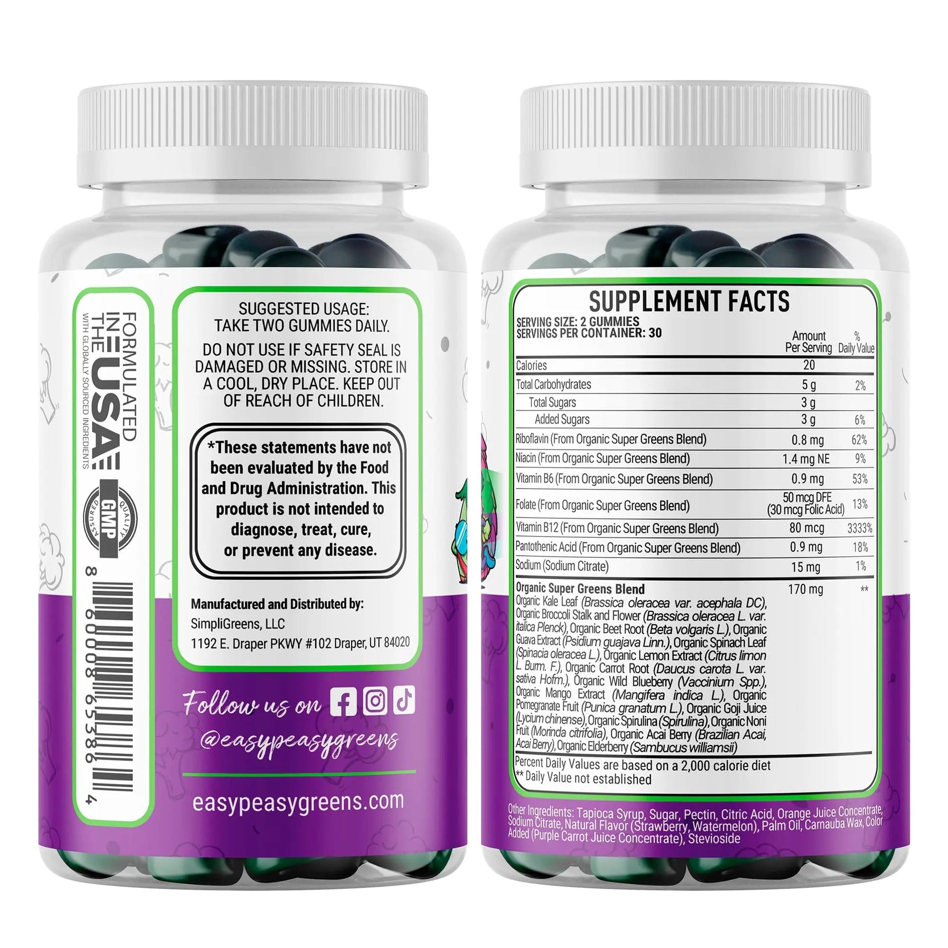 EasyPeasyGreens Daily Veggie Gummies for Kids - 60 Greens Gummies - Helps Picky Eaters Get Their Veggies in EASY PEASY GREENS uk supplements