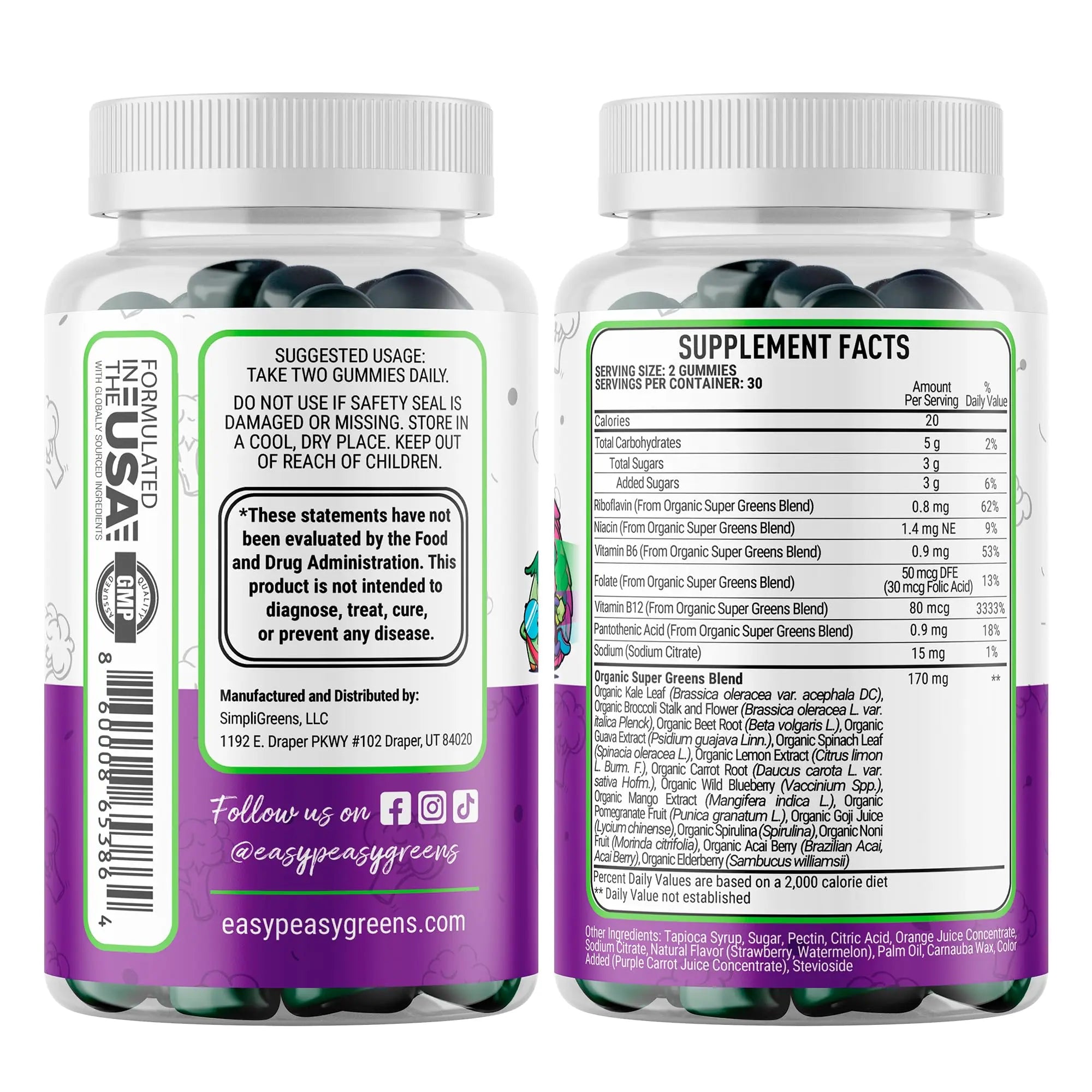 EasyPeasyGreens Daily Veggie Gummies for Kids - 60 Greens Gummies - Helps Picky Eaters Get Their Veggies in EASY PEASY GREENS uk supplements