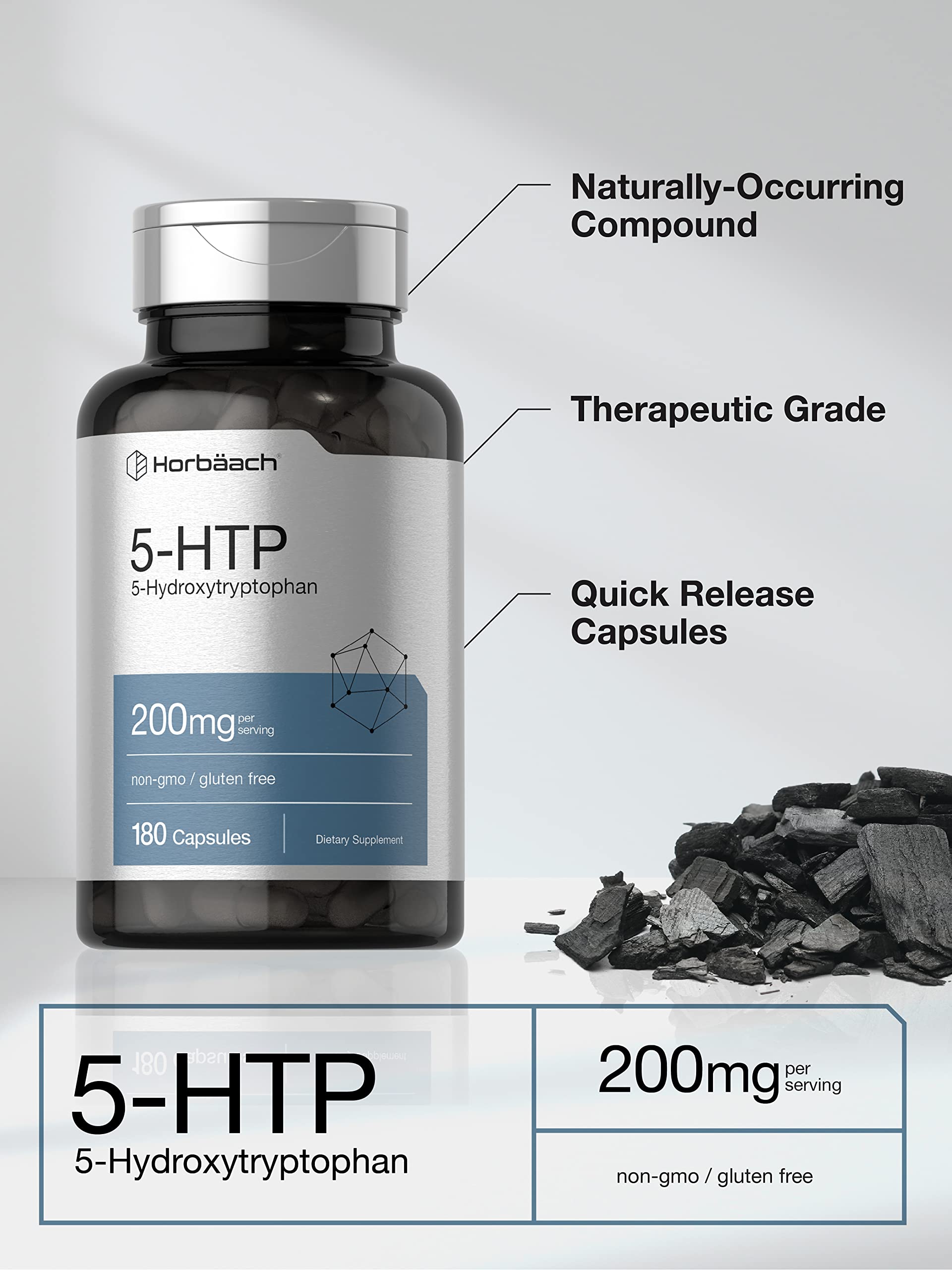 5HTP 200mg Capsules | 180 Capsules | Griffonia Simplicifolia | 5HTP Extra Strength Supple Horbäach uk supplements