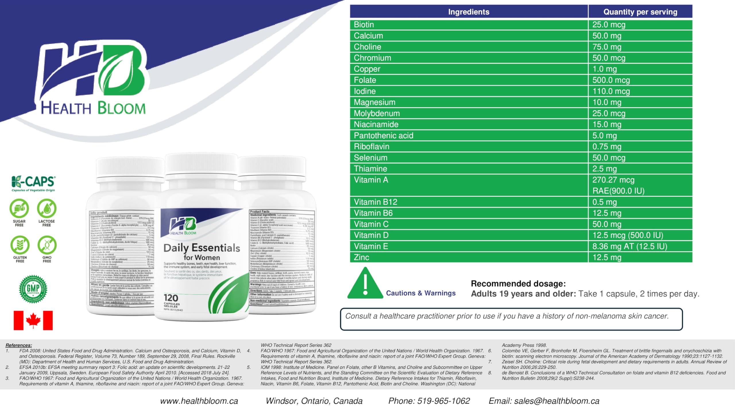 Daily Essentials for Women| 120 Capsules | Health Bloom | Vitamins and Minerals Capsules | Health Bloom Inc. uk supplements