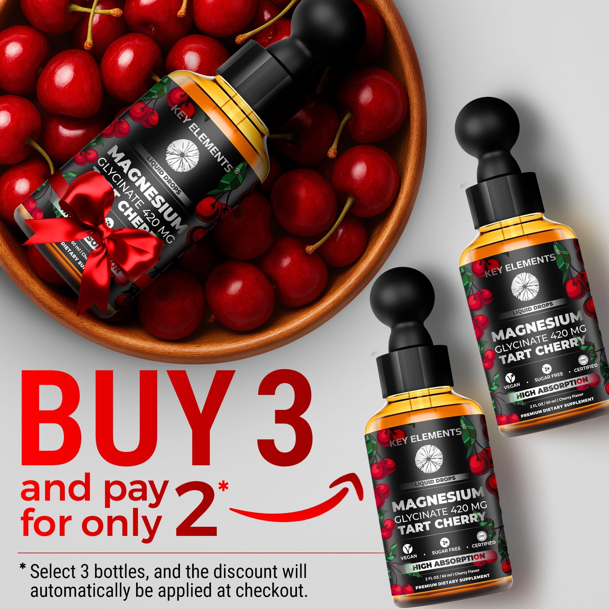 Liquid Magnesium Glycinate 420 Mg with Natural Tart Cherry Extract | Magnesium Glycinate Drops Supplement for Sleep, Mood & Mobility Support | Tart Cherry Extract KEY ELEMENTS uk supplements