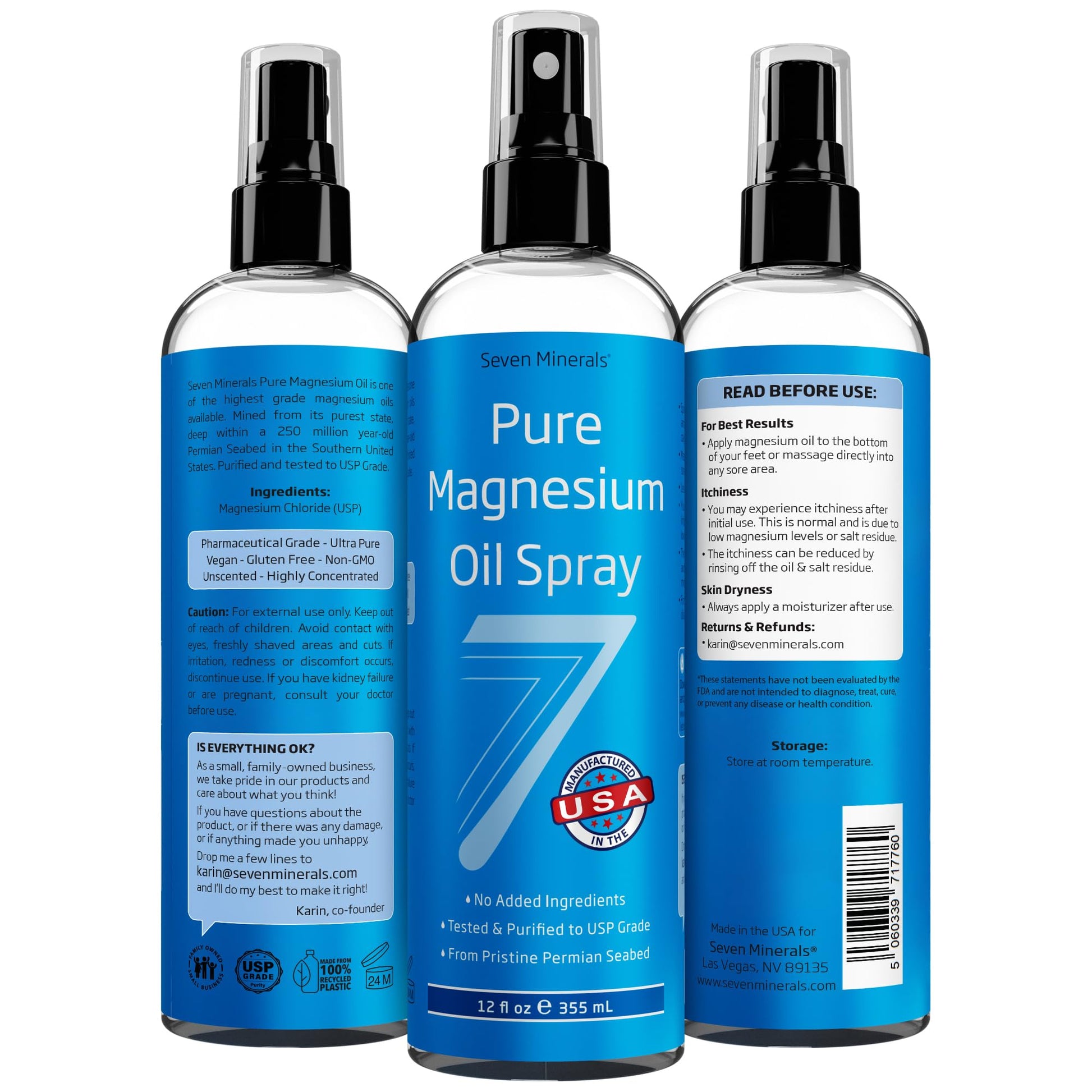 Seven Minerals Pure Magnesium Oil Spray, Big 12oz, USP Grade, Extra Strength, for Feet, Sleep, Muscle Pain & Cramps - Mined in The USA Seven Minerals uk supplements