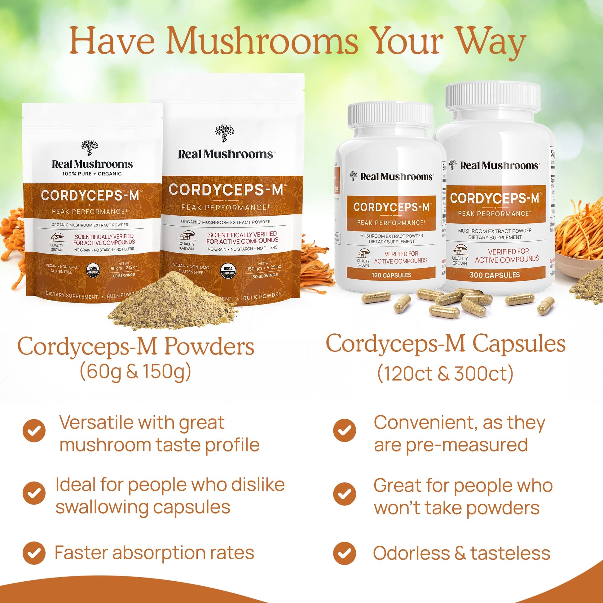 Real Mushrooms Cordyceps Capsules - Performance Mushroom Extract Supplement Real Mushrooms uk supplements