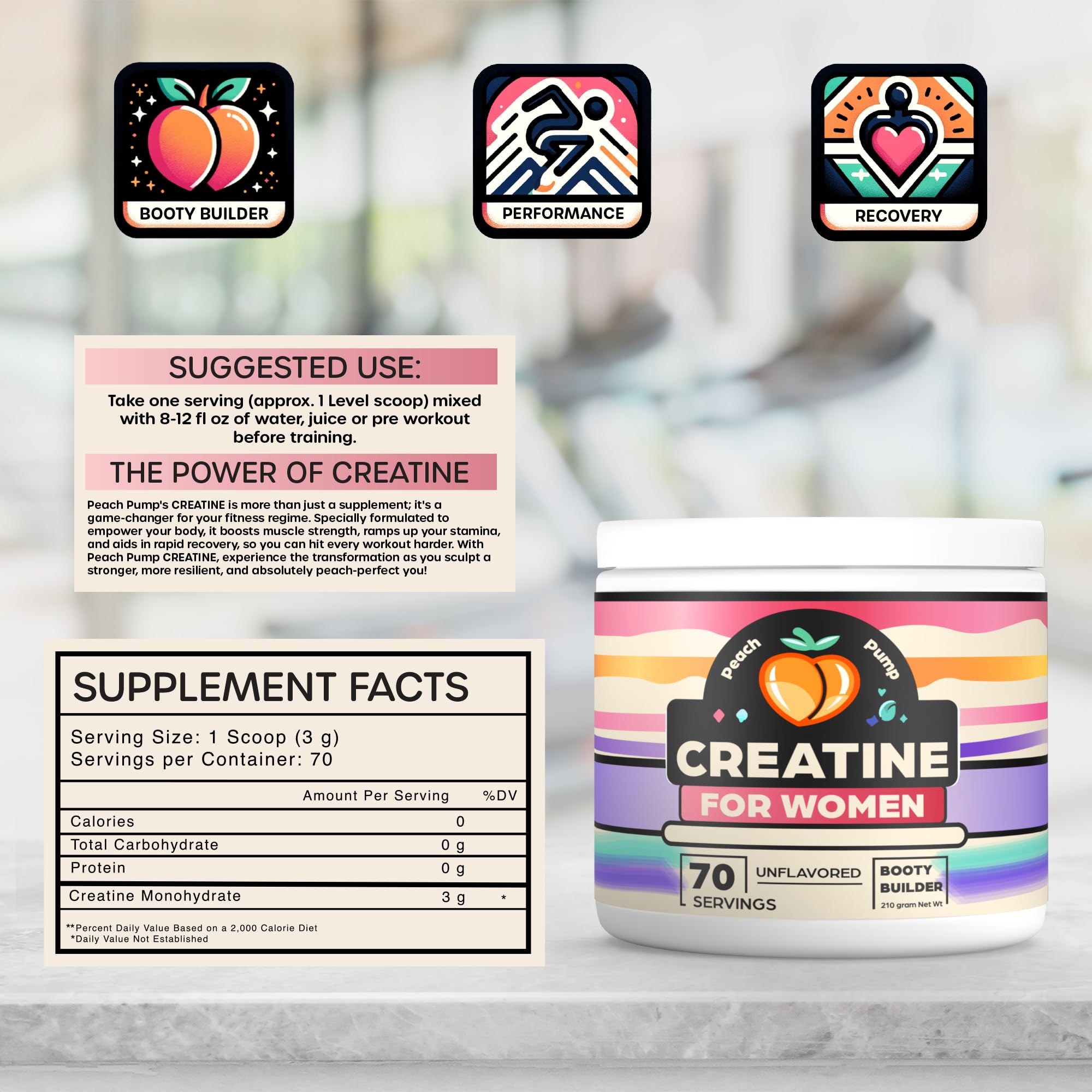 Creatine Supplement for Women's Booty Gains - Unflavored Micronized Creatine Peach Pump uk supplements