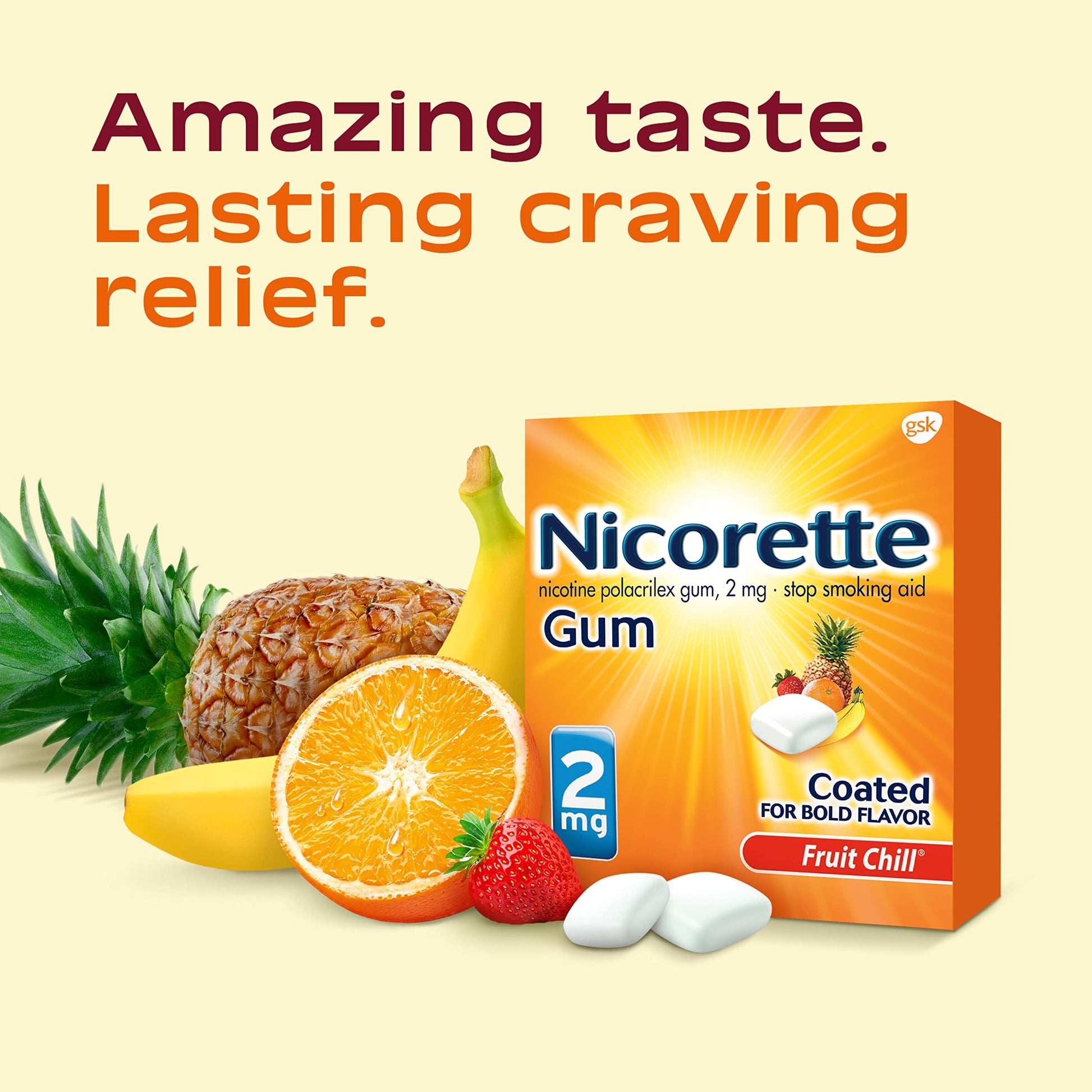 Nicorette 2 mg Nicotine Gum to Help Stop Smoking - Fruit Chill Flavored Nicorette uk supplements