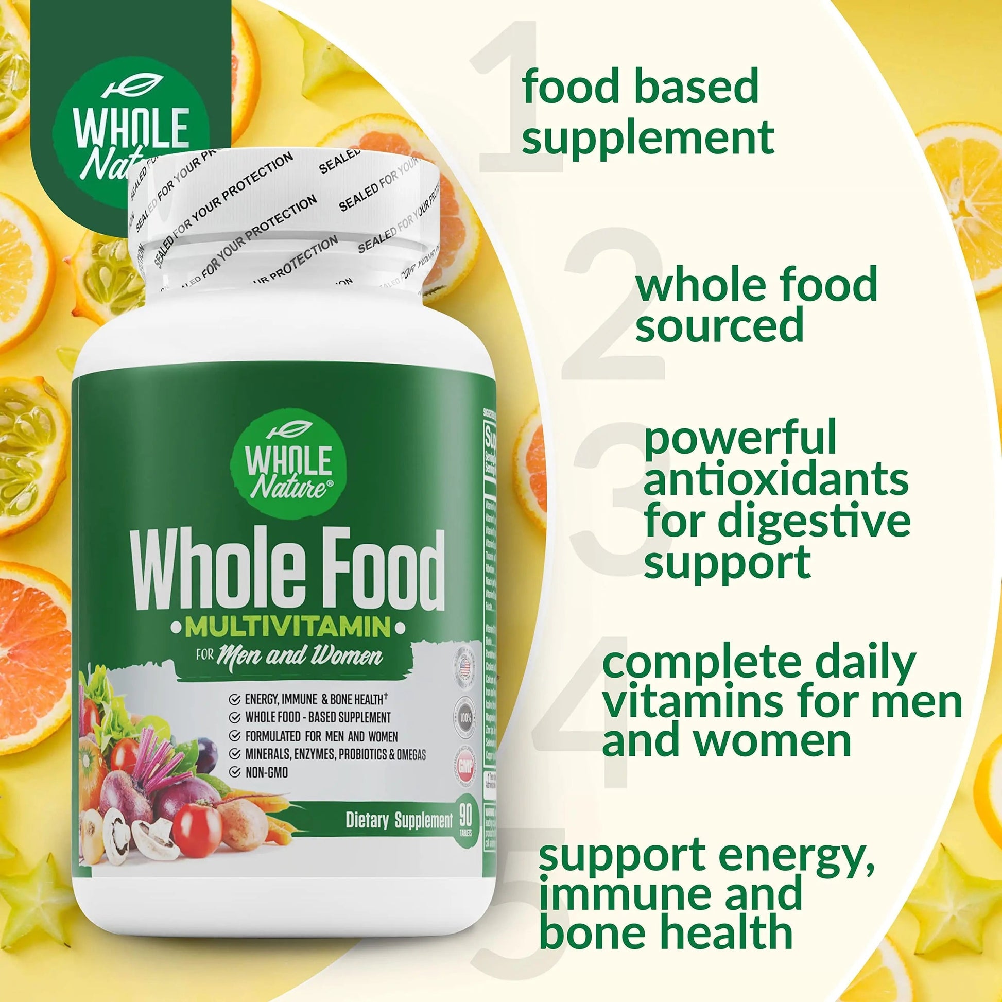 Whole Nature Whole Food Multivitamin for Men and Women Complete Daily Superfood Vitamins Plus Minerals Digestive Enzymes Whole Nature uk supplements