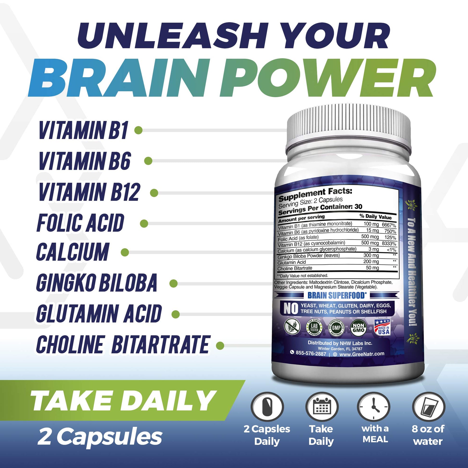 GreeNatr Brain Supplement with B12 Vitamin for Enhanced Memory, Energy, Focus, and Clarity GreeNatr uk supplements
