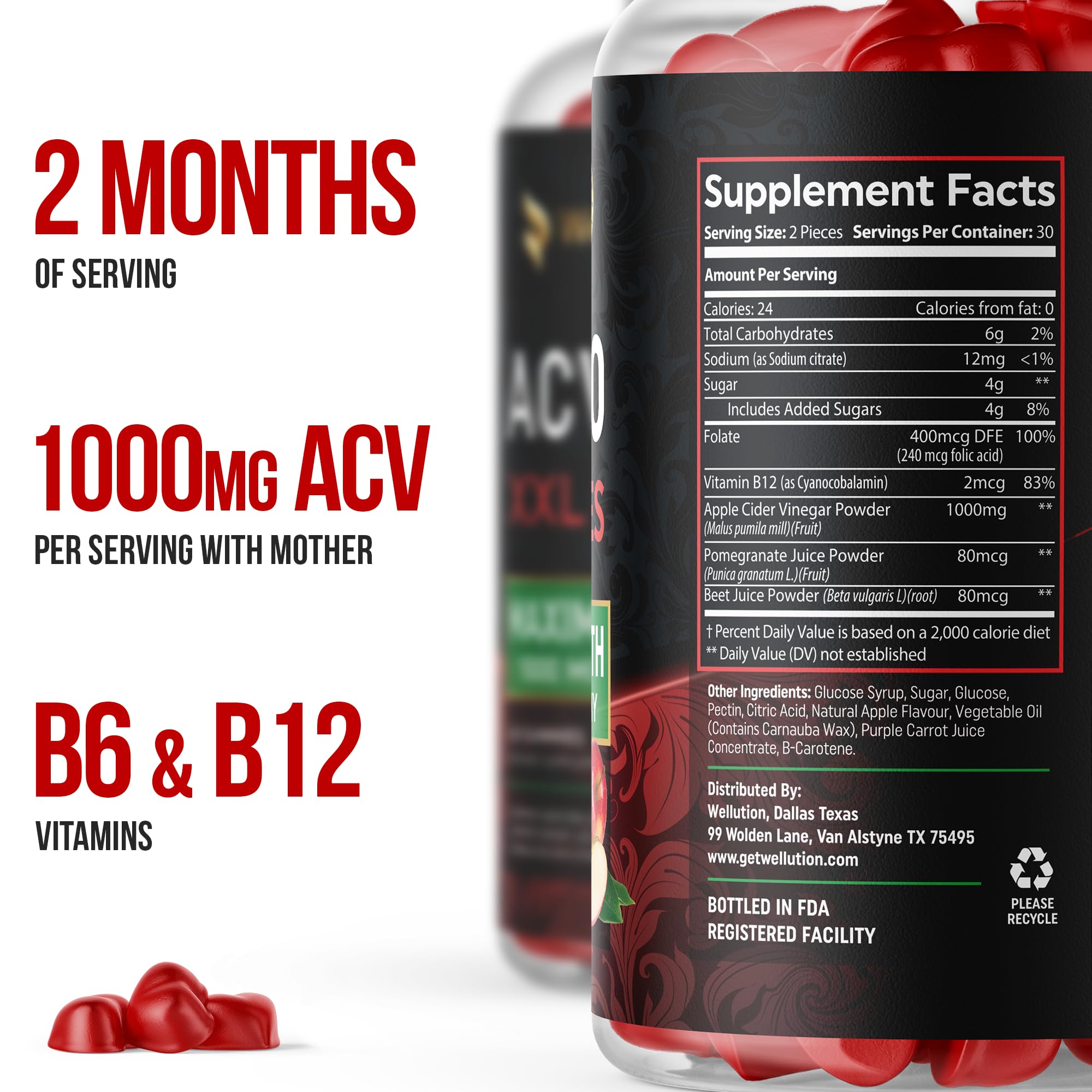 WELLUTION Apple Cider Vinegar 120 XXL Gummies - Support Digestion & Weight Management… WELLUTION uk supplements