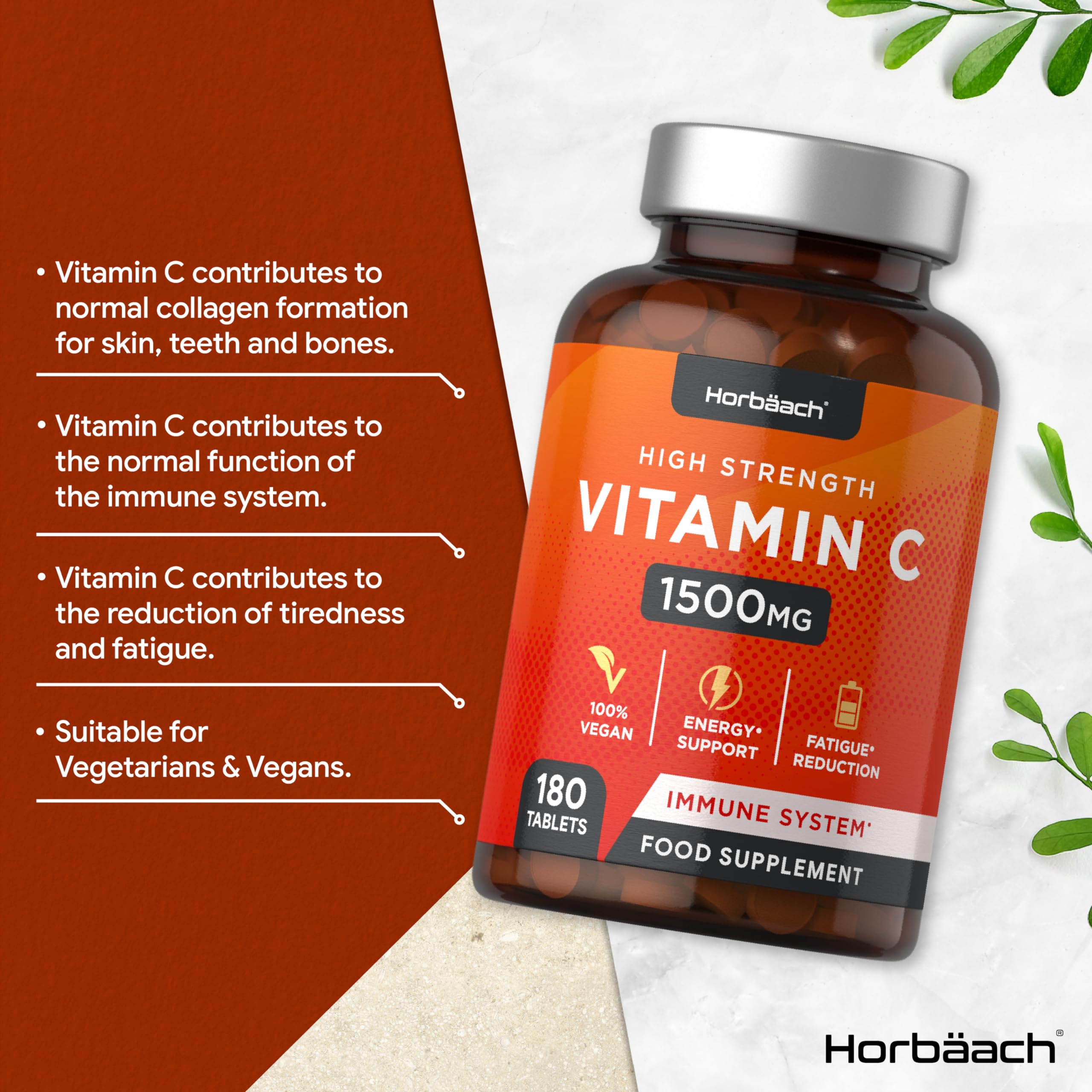 Vitamin C Tablets 1500mg | 180 Count | High Strength Vegan Supplement | No Artificial Horbäach uk supplements