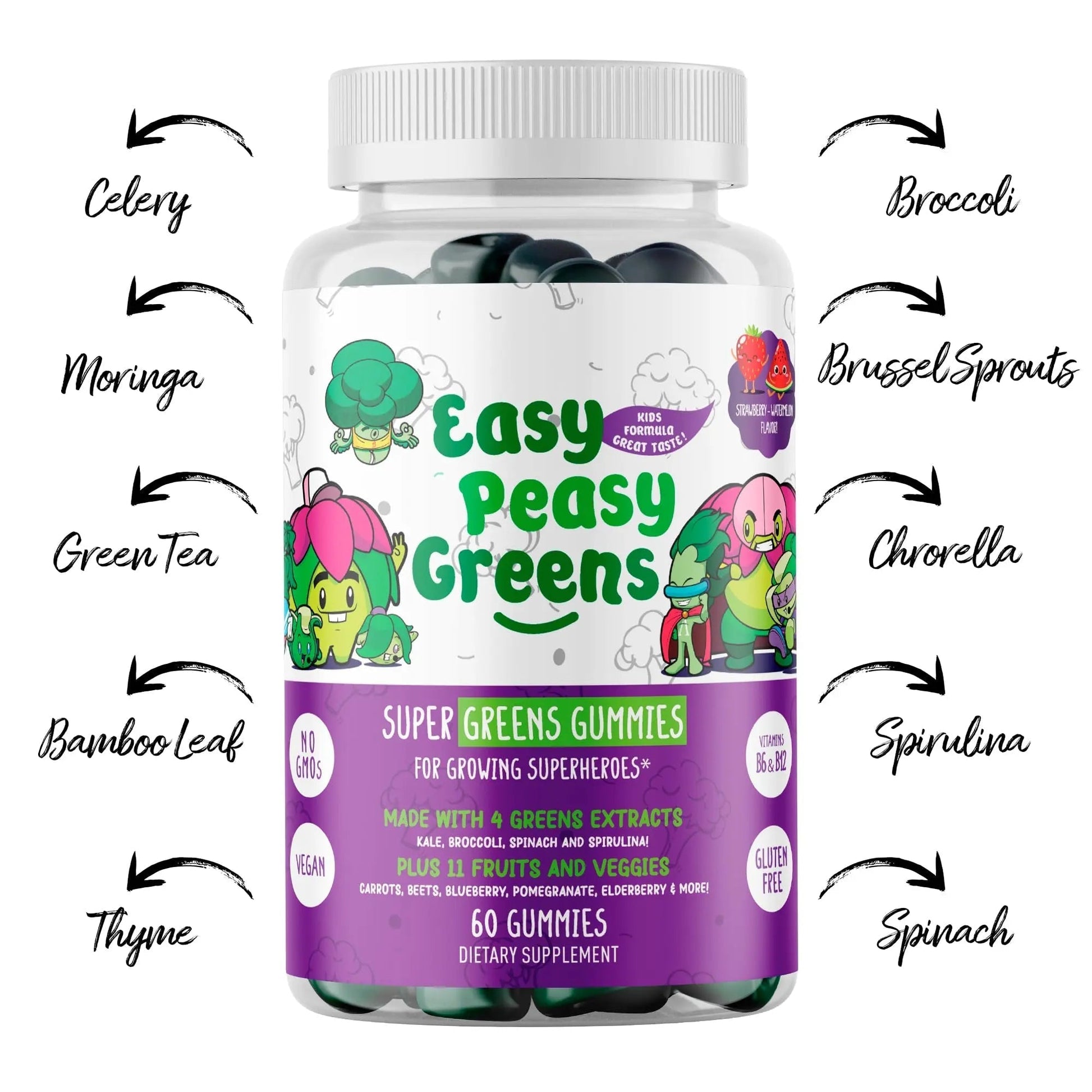 EasyPeasyGreens Daily Veggie Gummies for Kids - 60 Greens Gummies - Helps Picky Eaters Get Their Veggies in EASY PEASY GREENS uk supplements