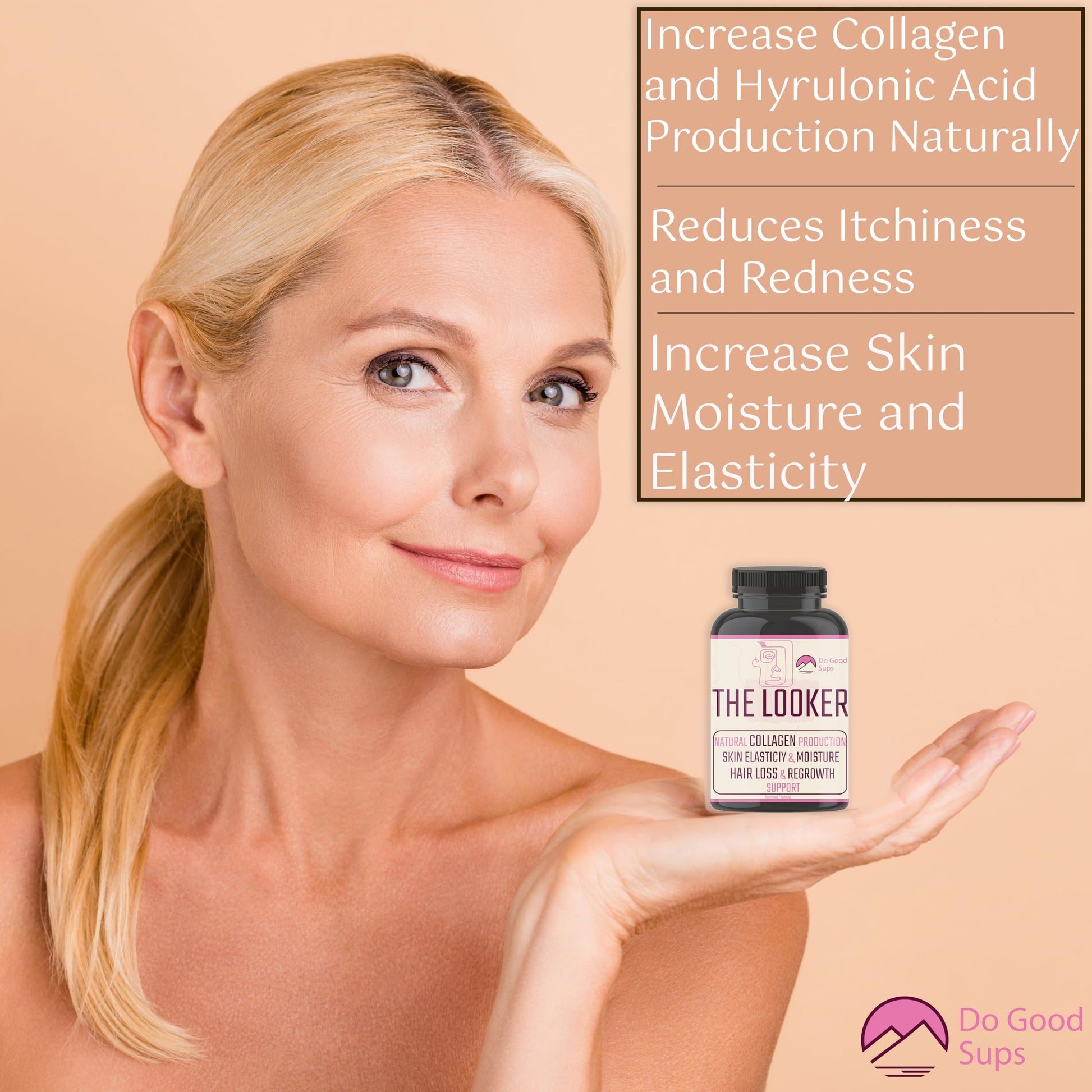 Do Good Sups The Looker 60 Caps- Skin Hair and Nails Vitamins - Natural Collagen Production - Reduces Hair Thinning - Skin Elasticity - Skin Moisture - Plant Sterols Bromelain Zinc Vitamin E Selenium Do Good Sups uk supplements